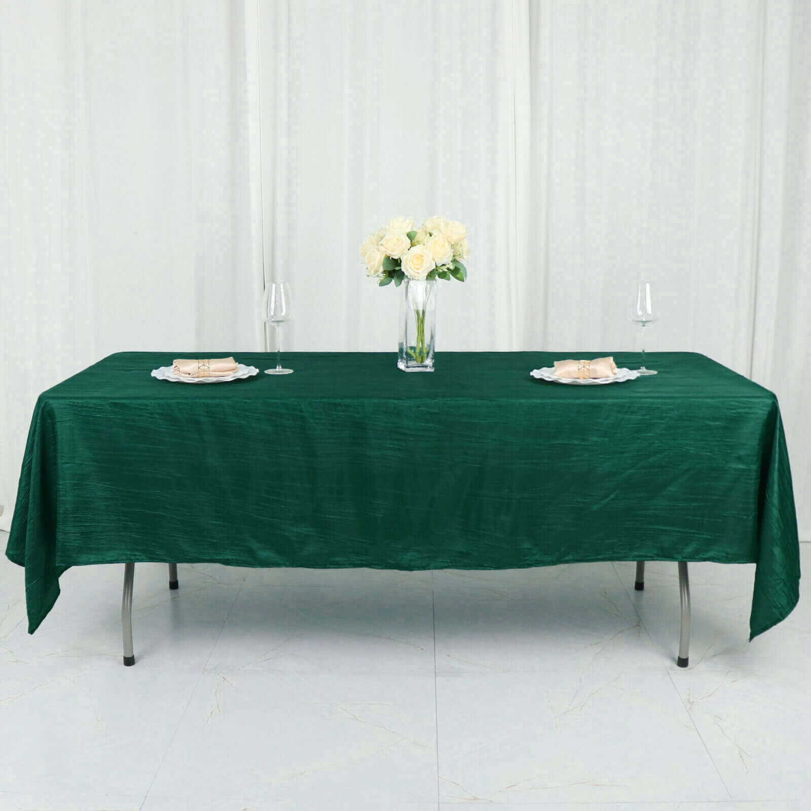 Taffeta 60x102 Rectangle Tablecloth Hunter Emerald Green - Accordion Crinkle Table Cover