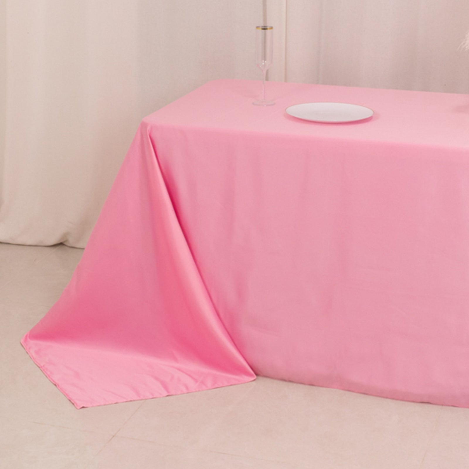 Lamour Satin 90x156 Rectangle Tablecloth Pink - Luxurious, Soft Seamless Table Cover