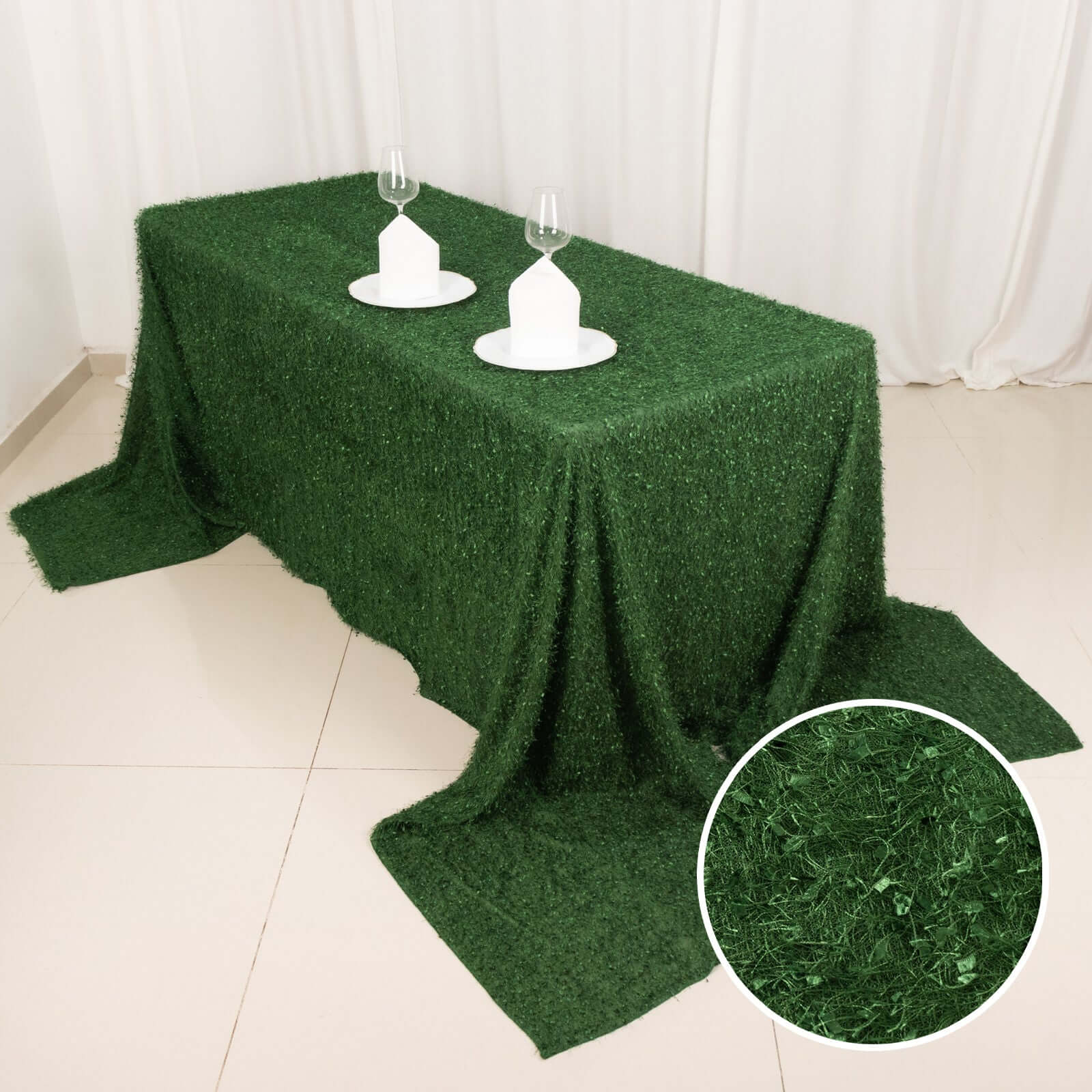 Polyester 90x156 Rectangle Tablecloth Green with Shaggy Fringe Table Cover