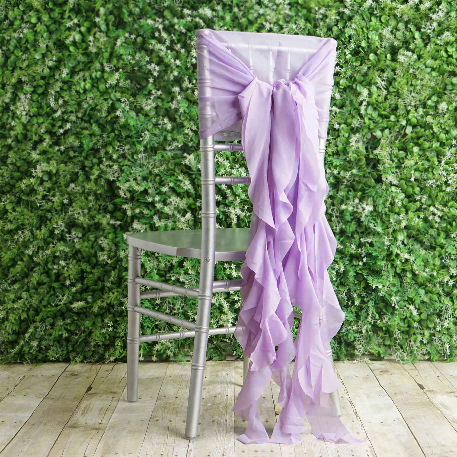 1 Set Chiffon Hoods Chair Sashes with Willow Ruffles Design Lavender Lilac - Stylish Chair Bow Decor