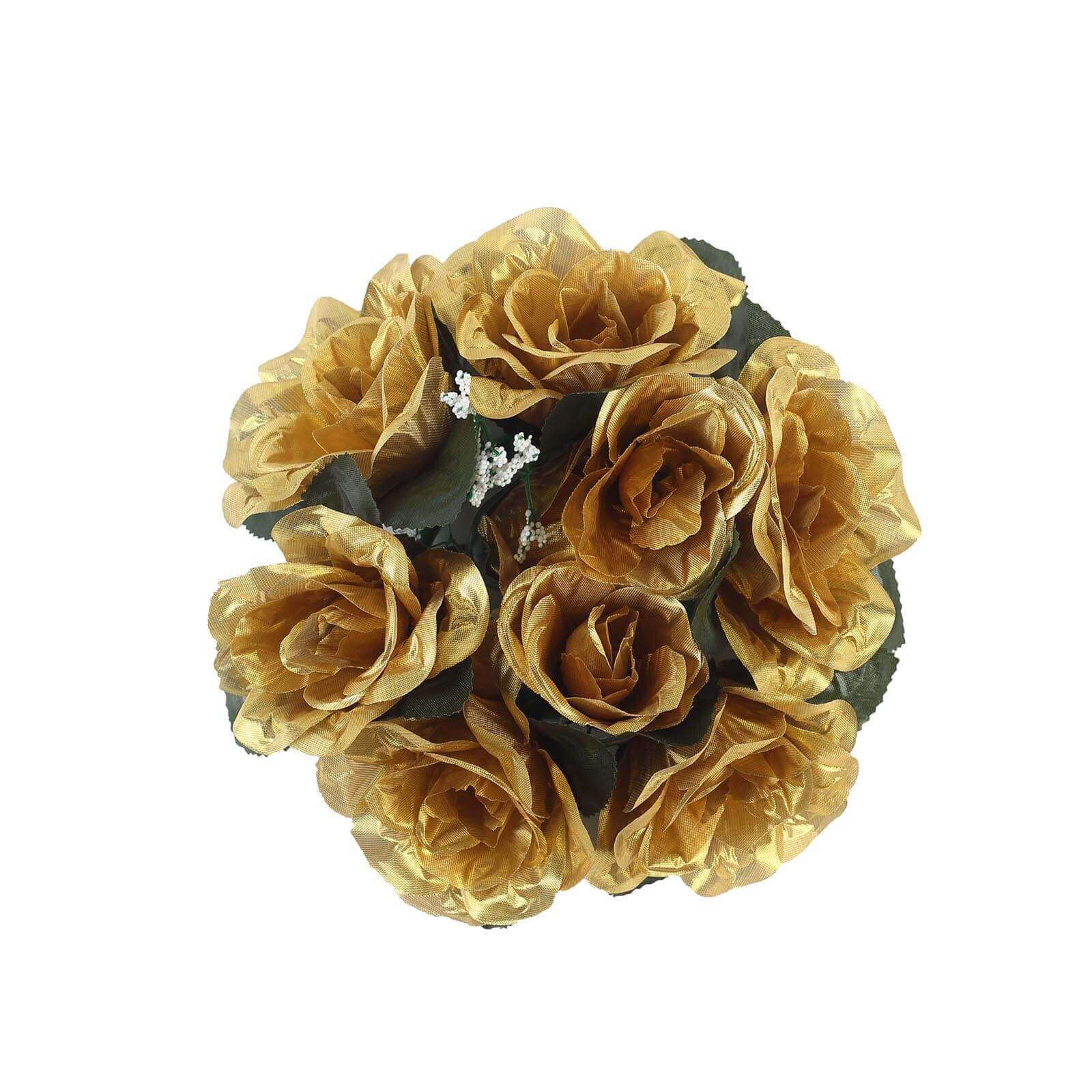 4 Pack 3 Gold Artificial Silk Rose Flower Candle Ring Wreaths