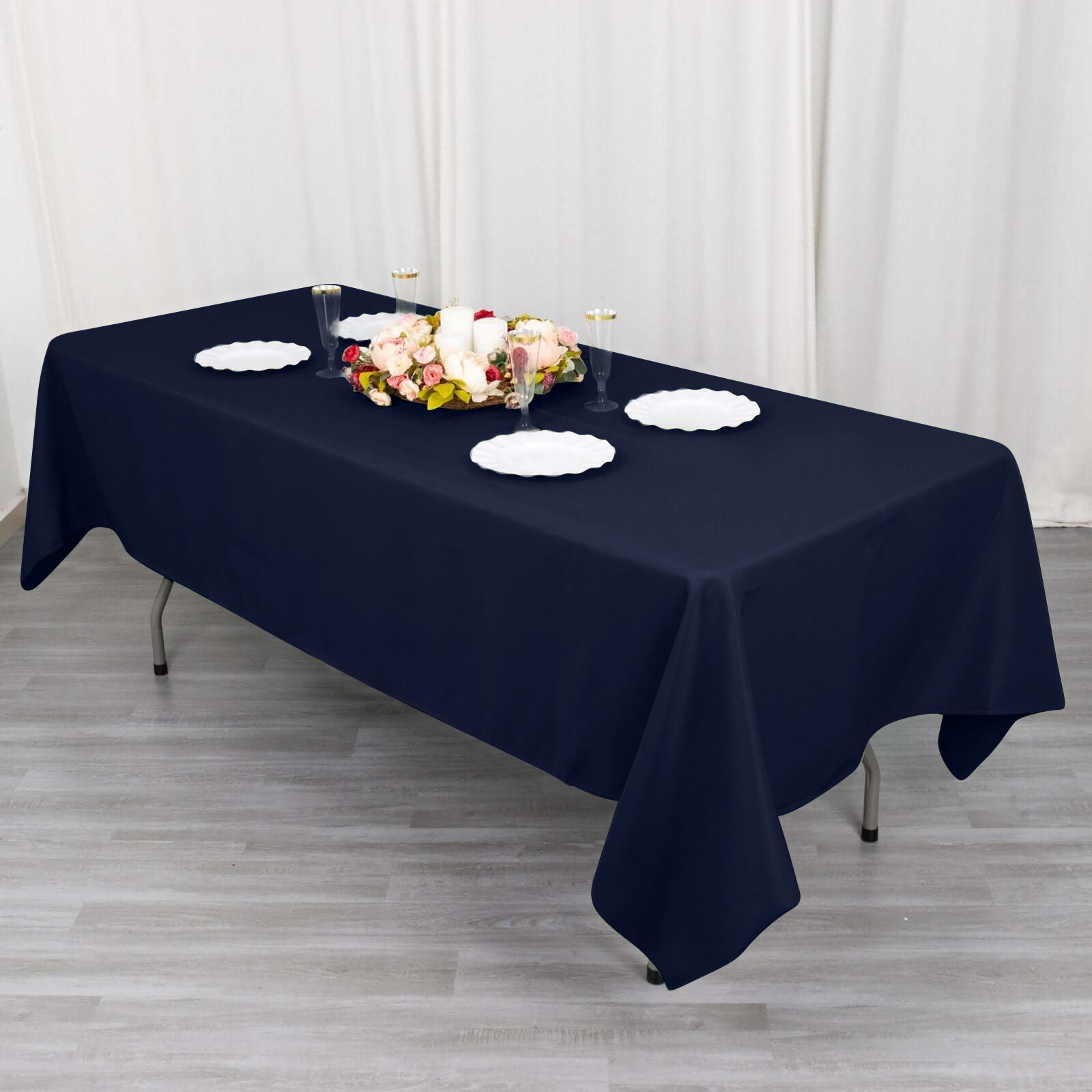 Cotton Blend 60x102 Rectangle Tablecloth Navy Blue - Wrinkle-Resistant Table Cover