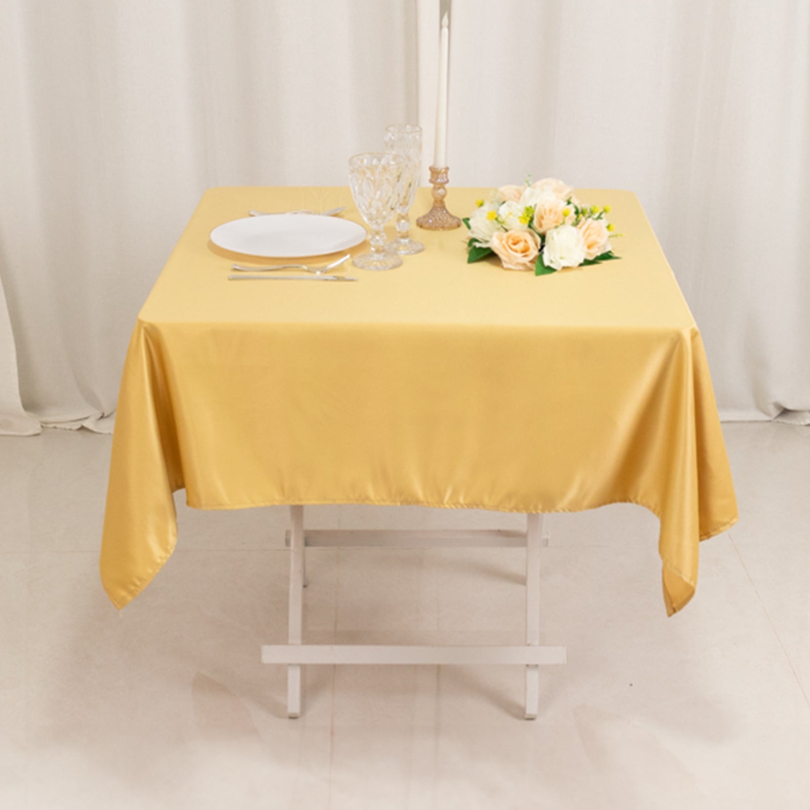 Lamour Satin 54x54 Square Tablecloth Champagne - Durable & Silk-Like Table Cover