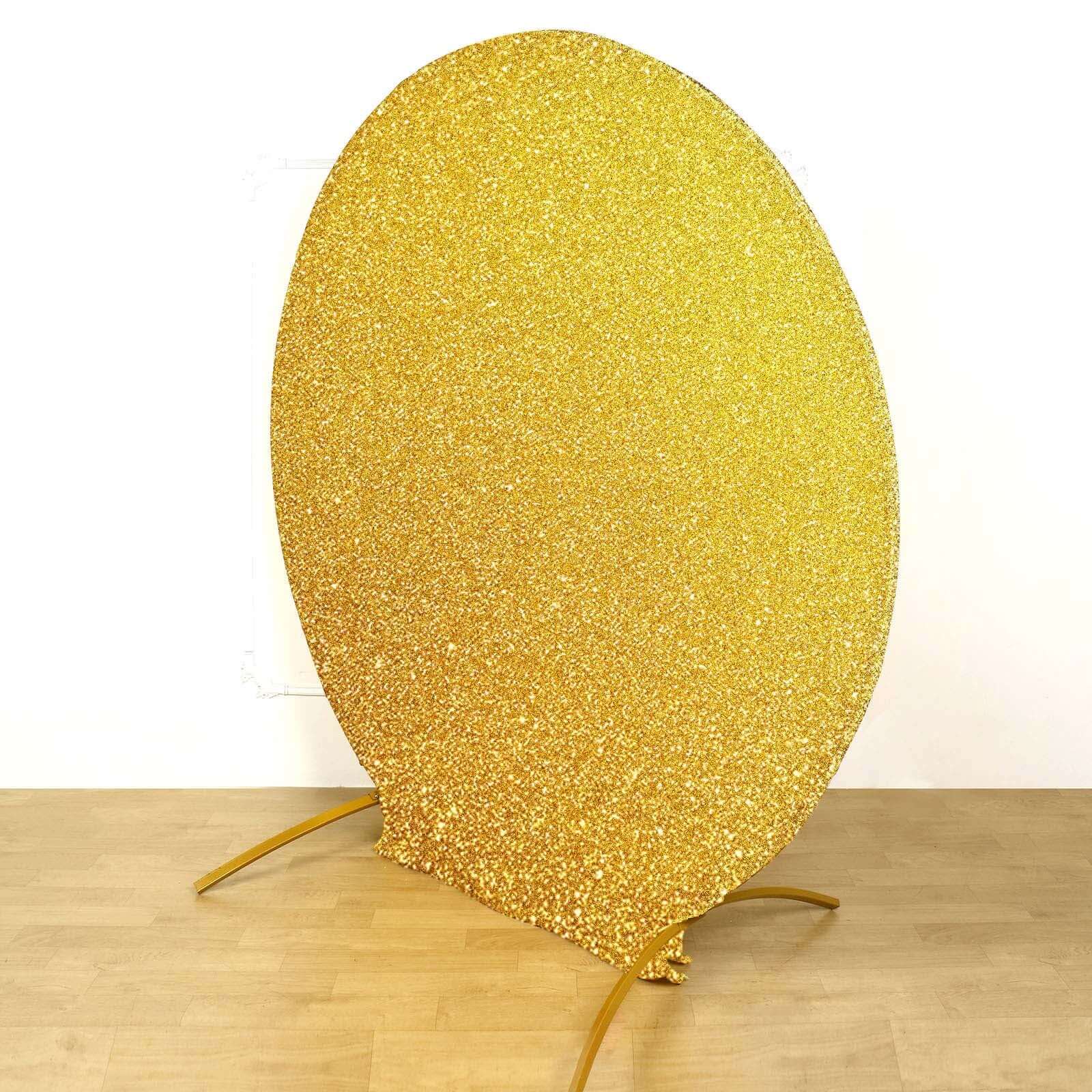 7.5ft Gold Metallic Shimmer Tinsel Spandex Round Wedding Arch Cover, 2-Sided Photo Backdrop