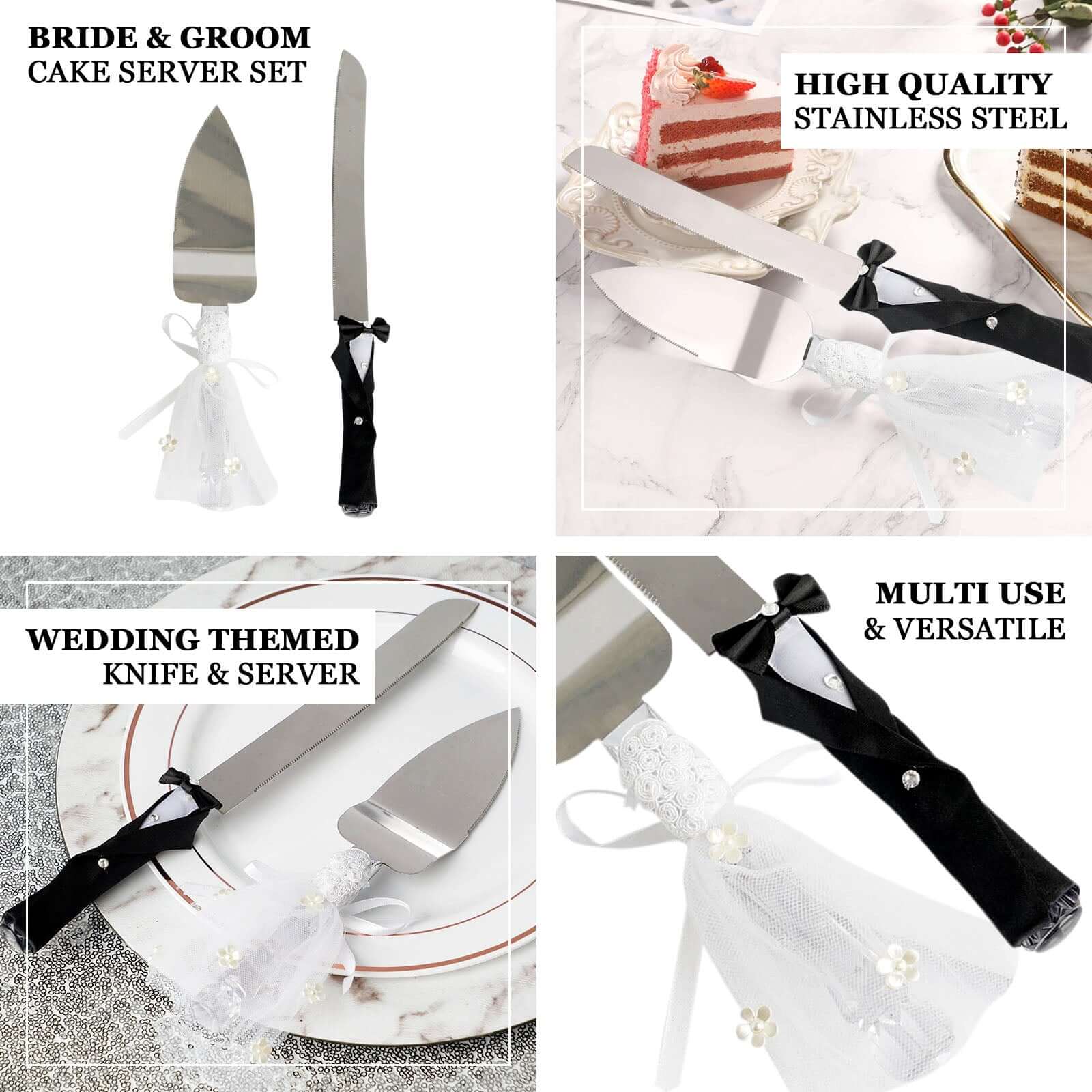 Stainless Steel Wedding Cake Knife and Server Set Bride and Groom Design - Ideal Party Favors for Special Events