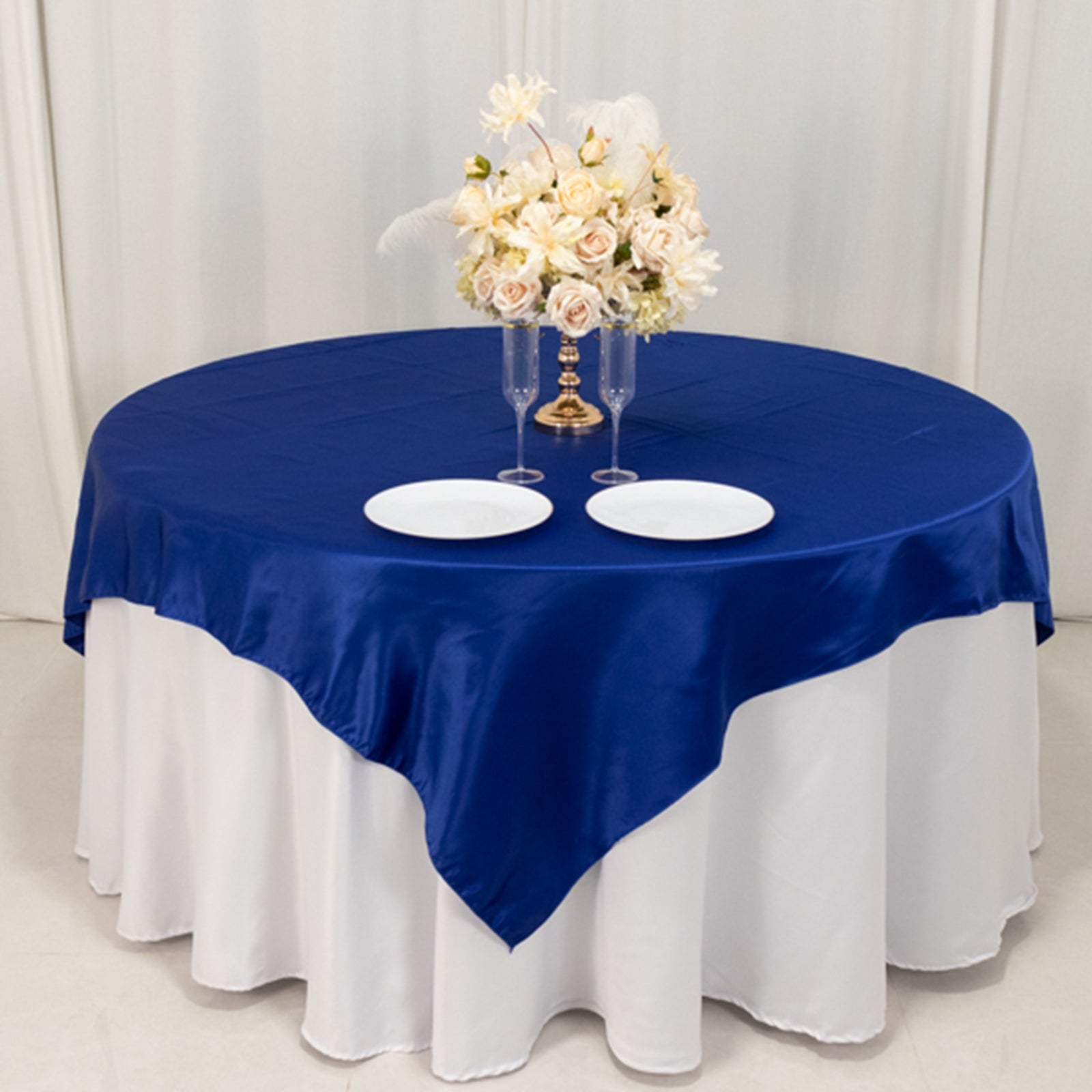 Lamour Satin 72x72 Table Overlay Square Tablecloth Royal Blue - Smooth Finish Table Topper