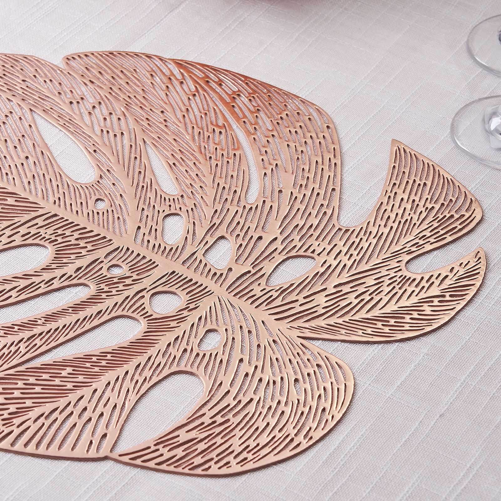 6-Pack Dining Table Mats Monstera Leaf Design Rose Gold - Vinyl Non-Slip Surface for Tropical Themes 18