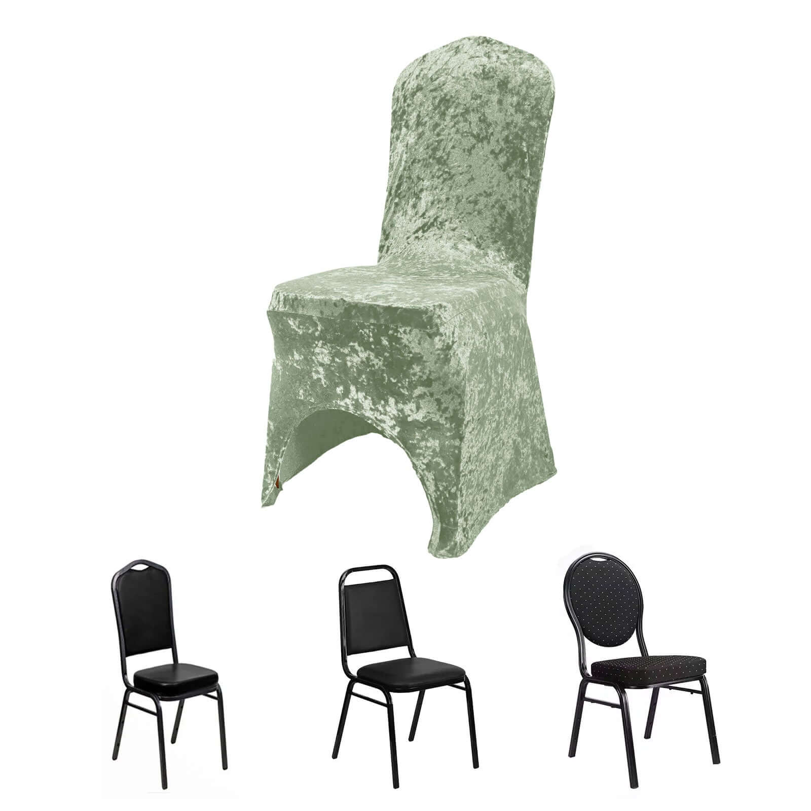 Crushed Velvet Spandex Banquet Chair Cover Fitted Slipcover Sage Green - Stretch 190GSM Slipcover with Foot Pockets