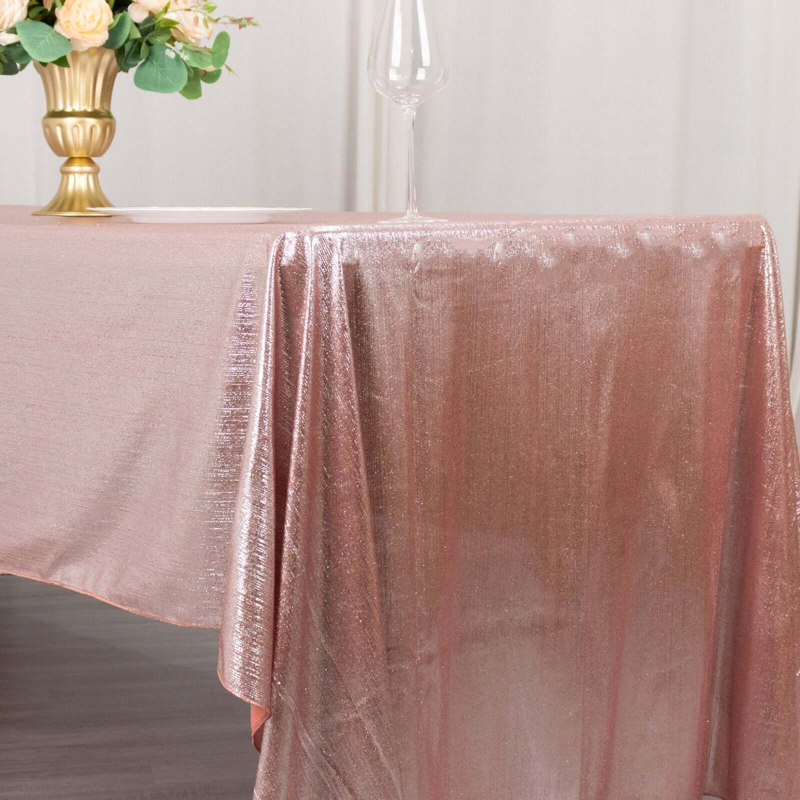 Sequin Dots Polyester 60x126 Rectangle Tablecloth Shimmering Rose Gold - Wrinkle Free & Sparkling Table Cover