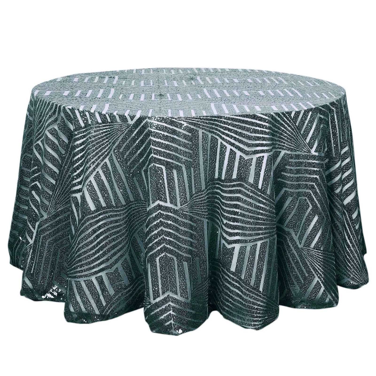 Sequin 120 Round Tablecloth Hunter Emerald Green - Seamless Diamond Glitz Table Cover