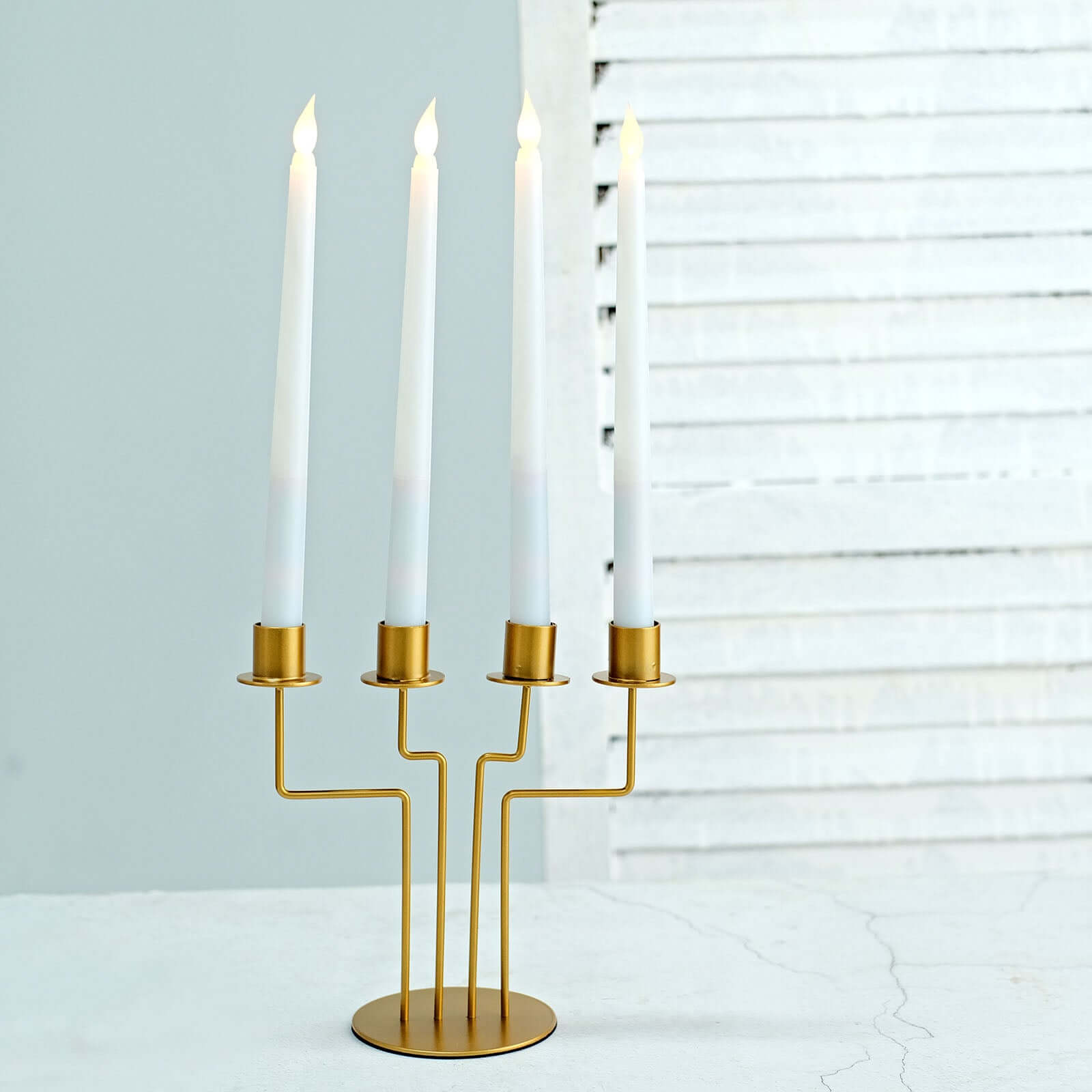 2-Pack Geometric Taper Candelabra 4 Arm Design Gold Metal Decorative Centerpiece - Perfect for Events 8