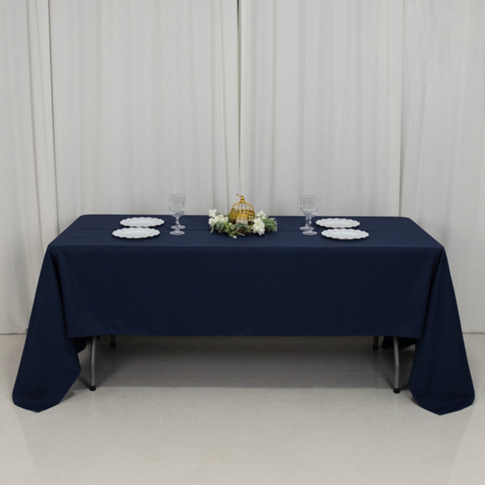 Fire Retardant Premium Polyester 60x126 Rectangular Tablecloth Navy Blue - High-Performance Table Cover