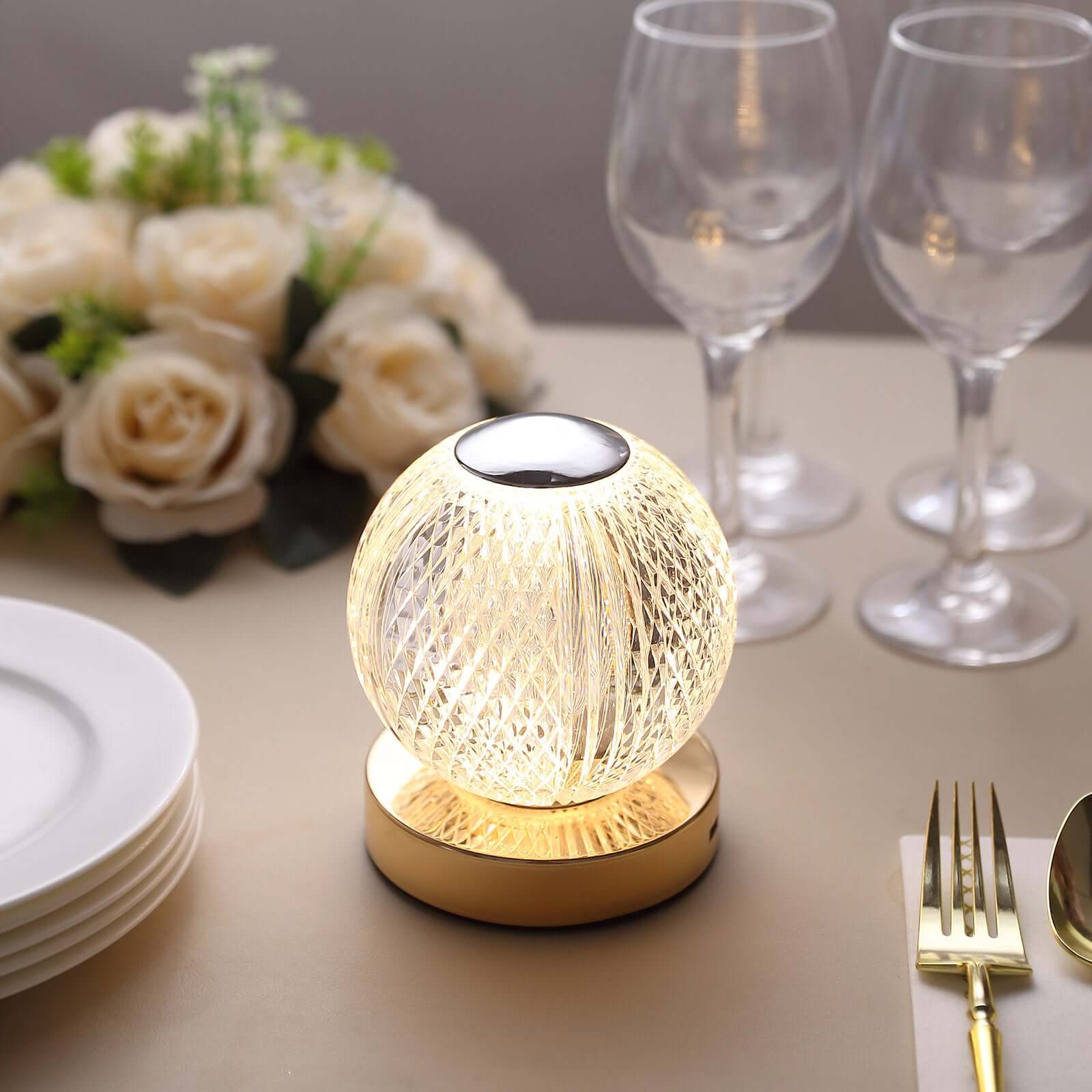 Acrylic LED Table Lamp Diamond Cut Ball Design Rechargeable - Dimmable Touch Control Decorative Night Light 5