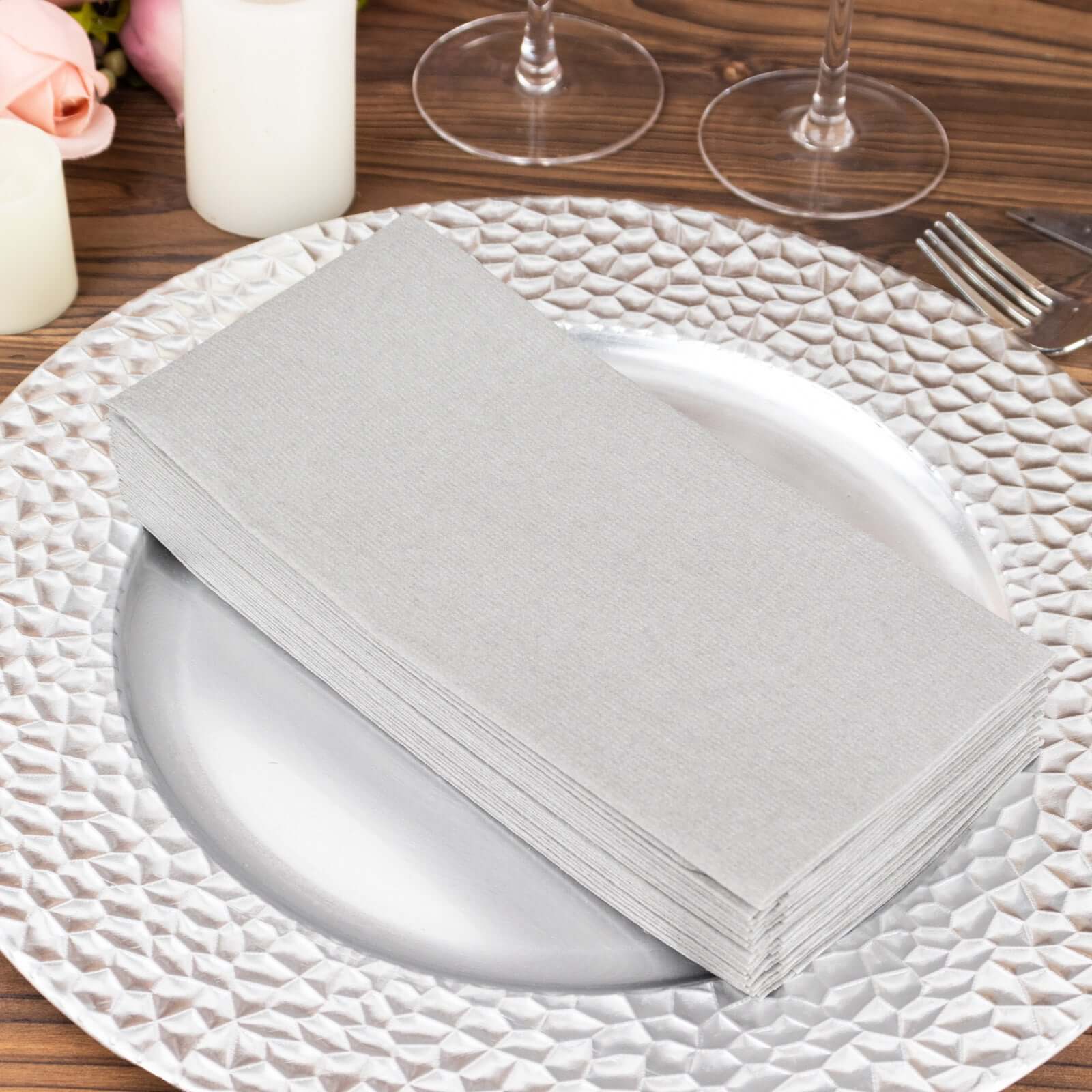 20-Pack Paper Linen-Like Napkins Silver - Disposable Hygienic Airlaid Guest Towels 8.5x4