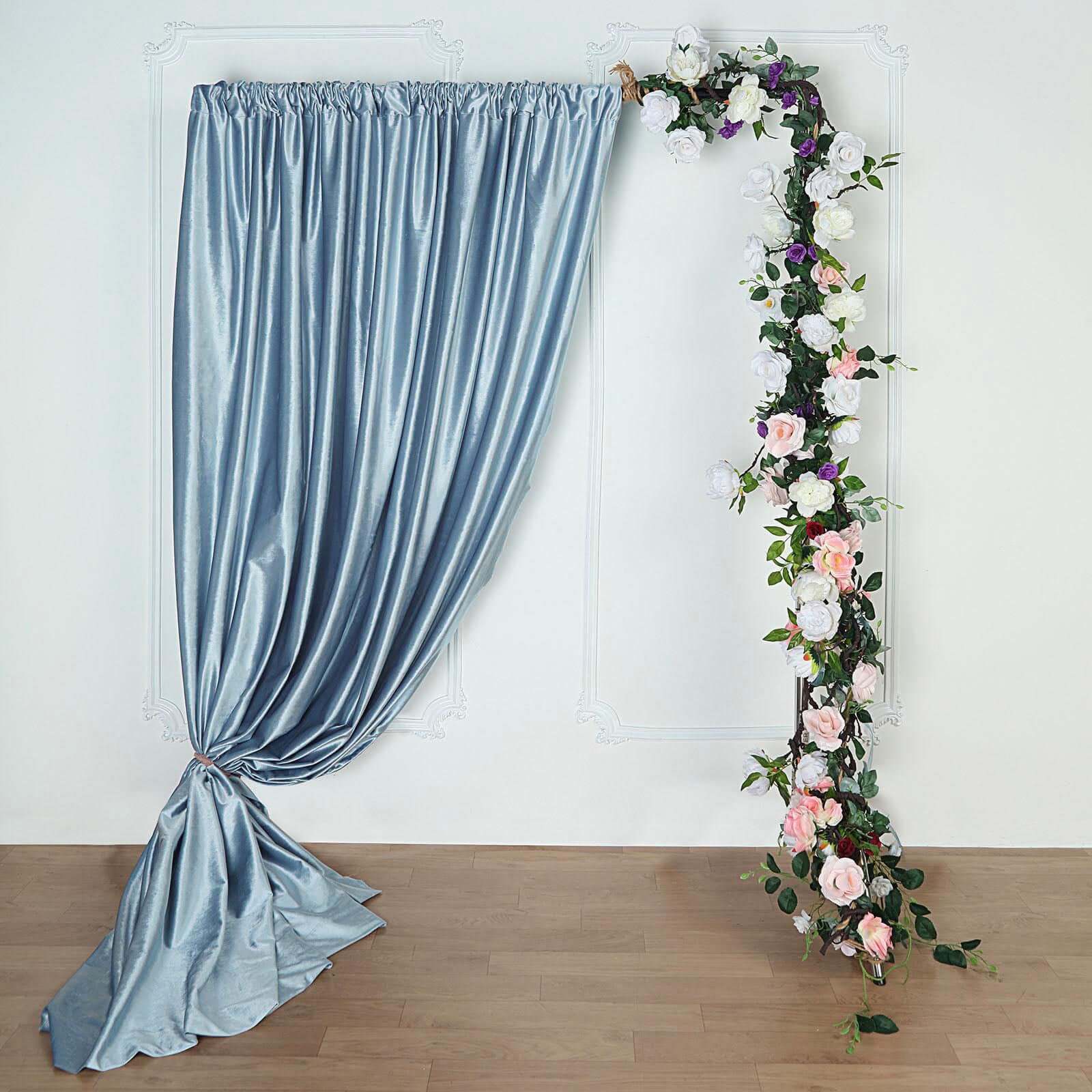 8ftx8ft Dusty Blue Premium Smooth Velvet Event Curtain Drapes, Privacy Backdrop Event Panel with Rod Pocket