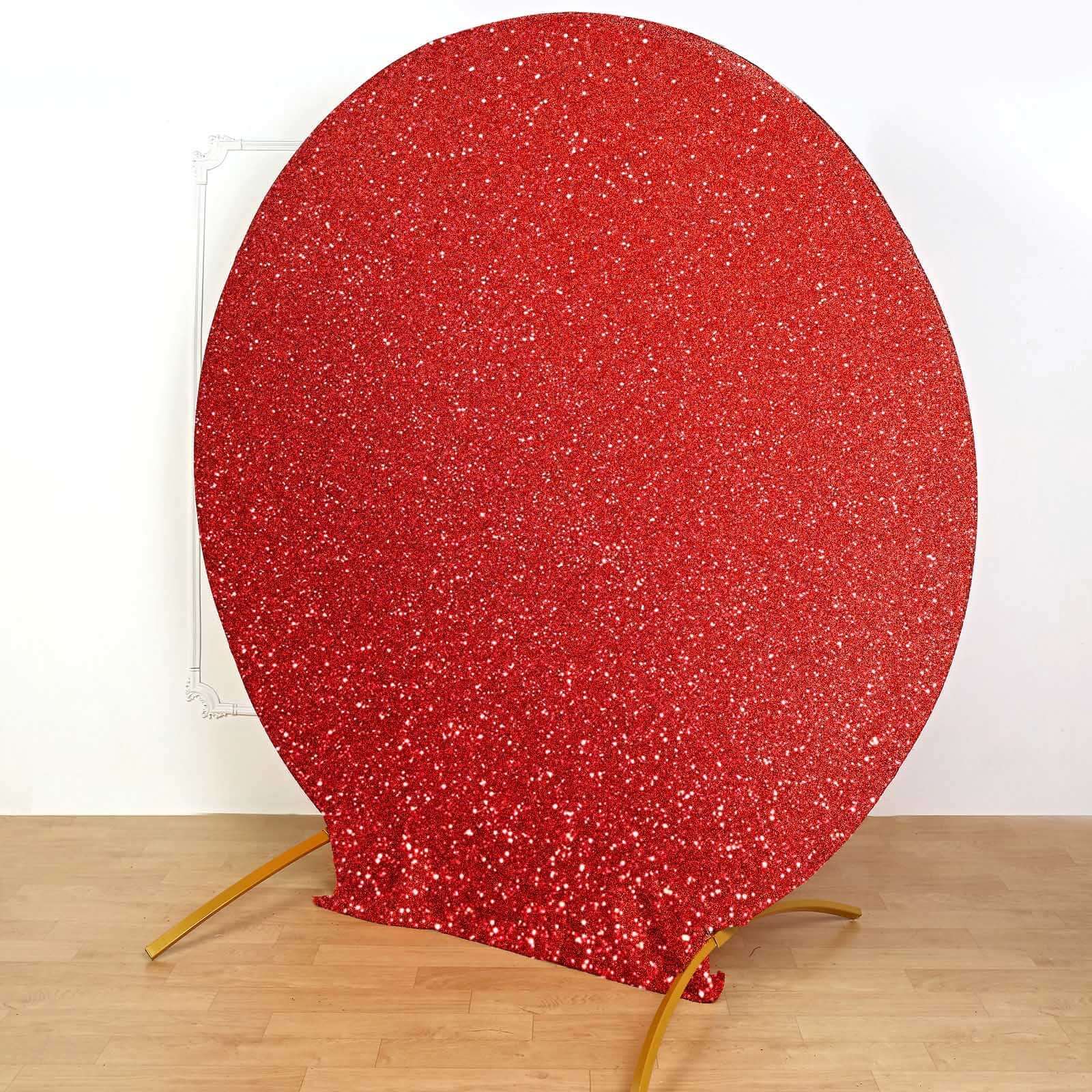 7.5ft Red Metallic Shimmer Tinsel Spandex Round Wedding Arch Cover, 2-Sided Photo Backdrop