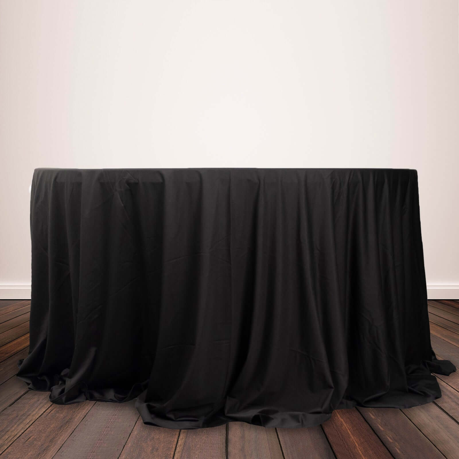 Premium Scuba Round 132 Tablecloth Black - Wrinkle Free & Stain Resistant Seamless Table Cover for Weddings & Events