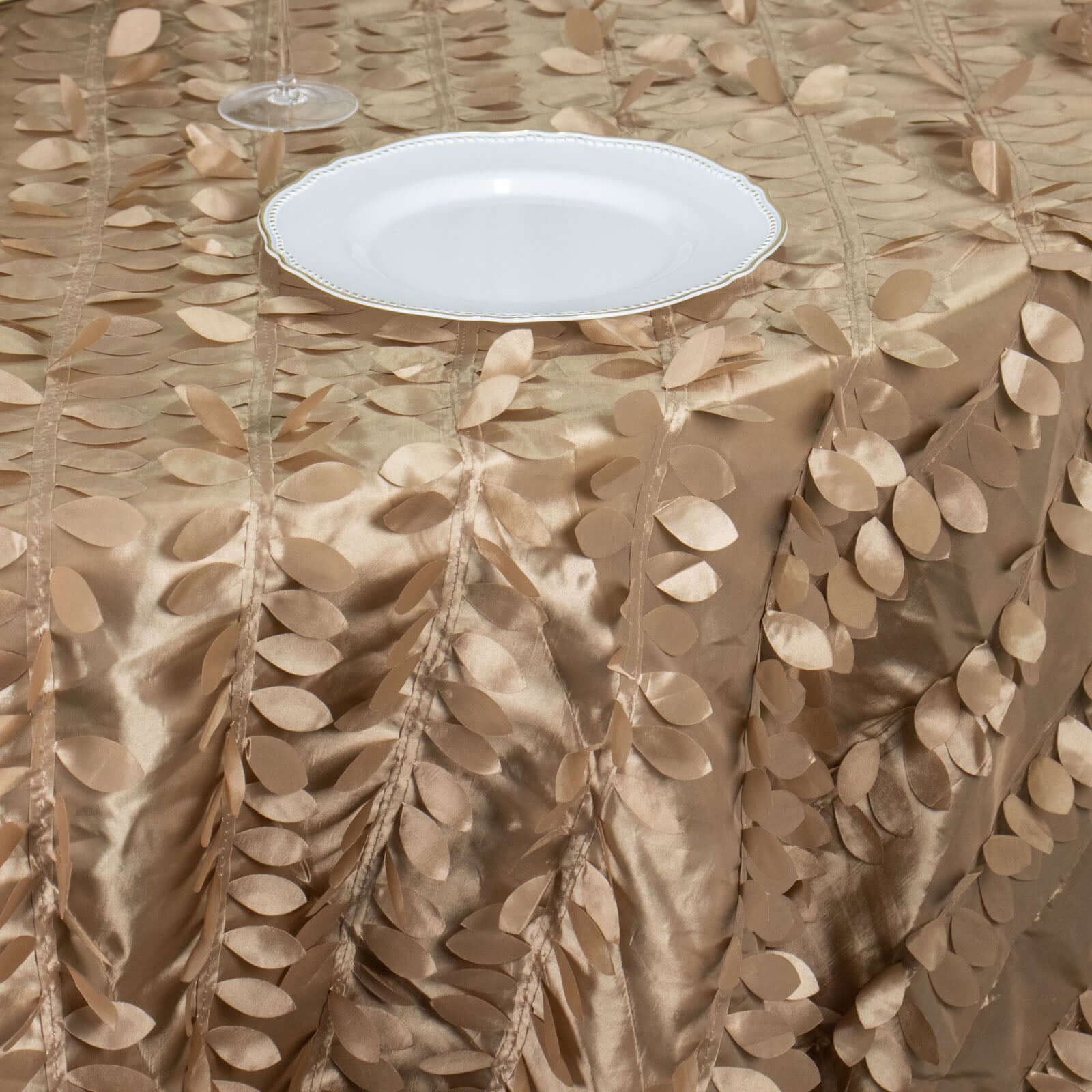 Taffeta 120 Round Tablecloth Taupe Leaf | 3D Leaf Petal Design Seamless Table Cover