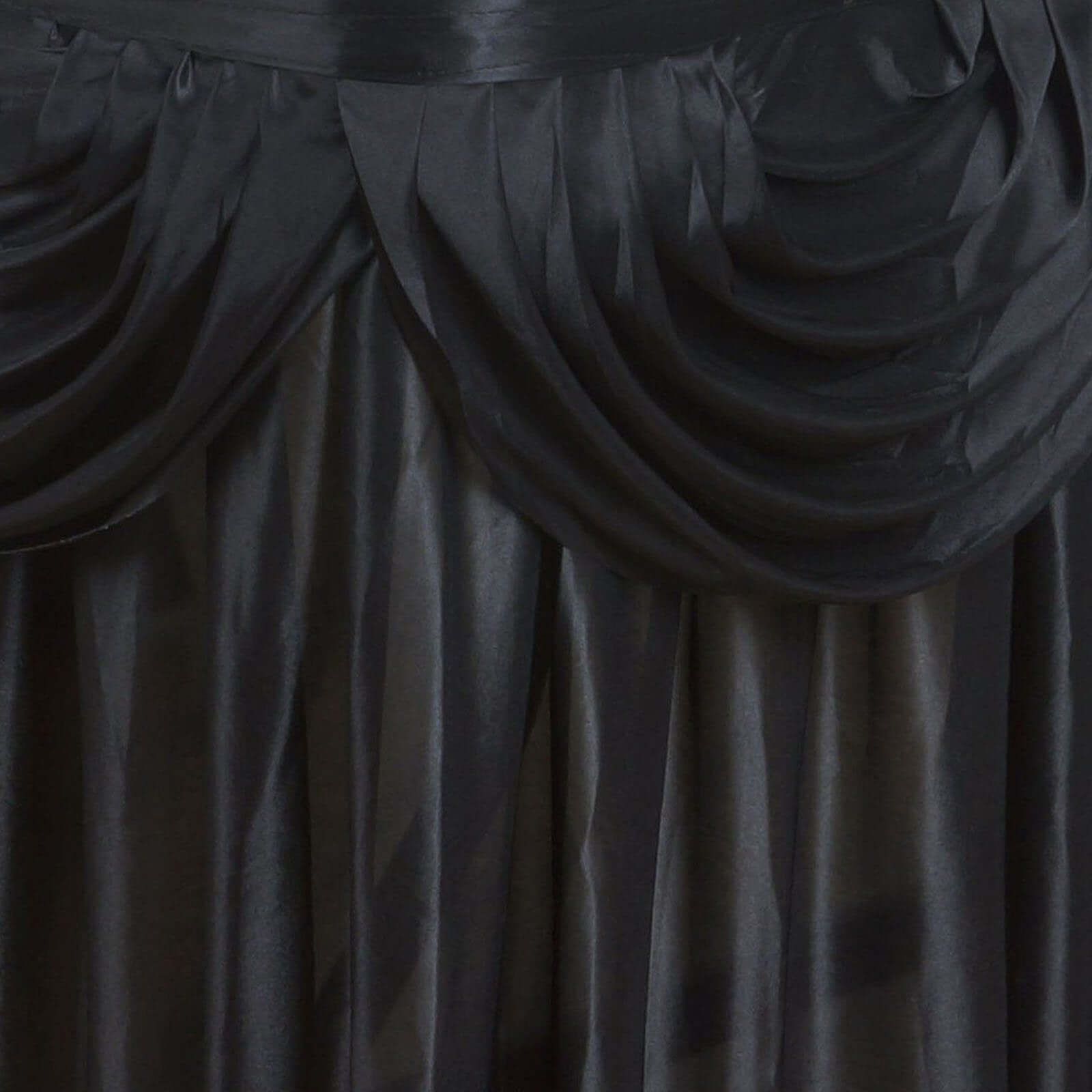 Satin 14ft Table Skirt Black Pleated Double Drape Design - Soft & Graceful for Events