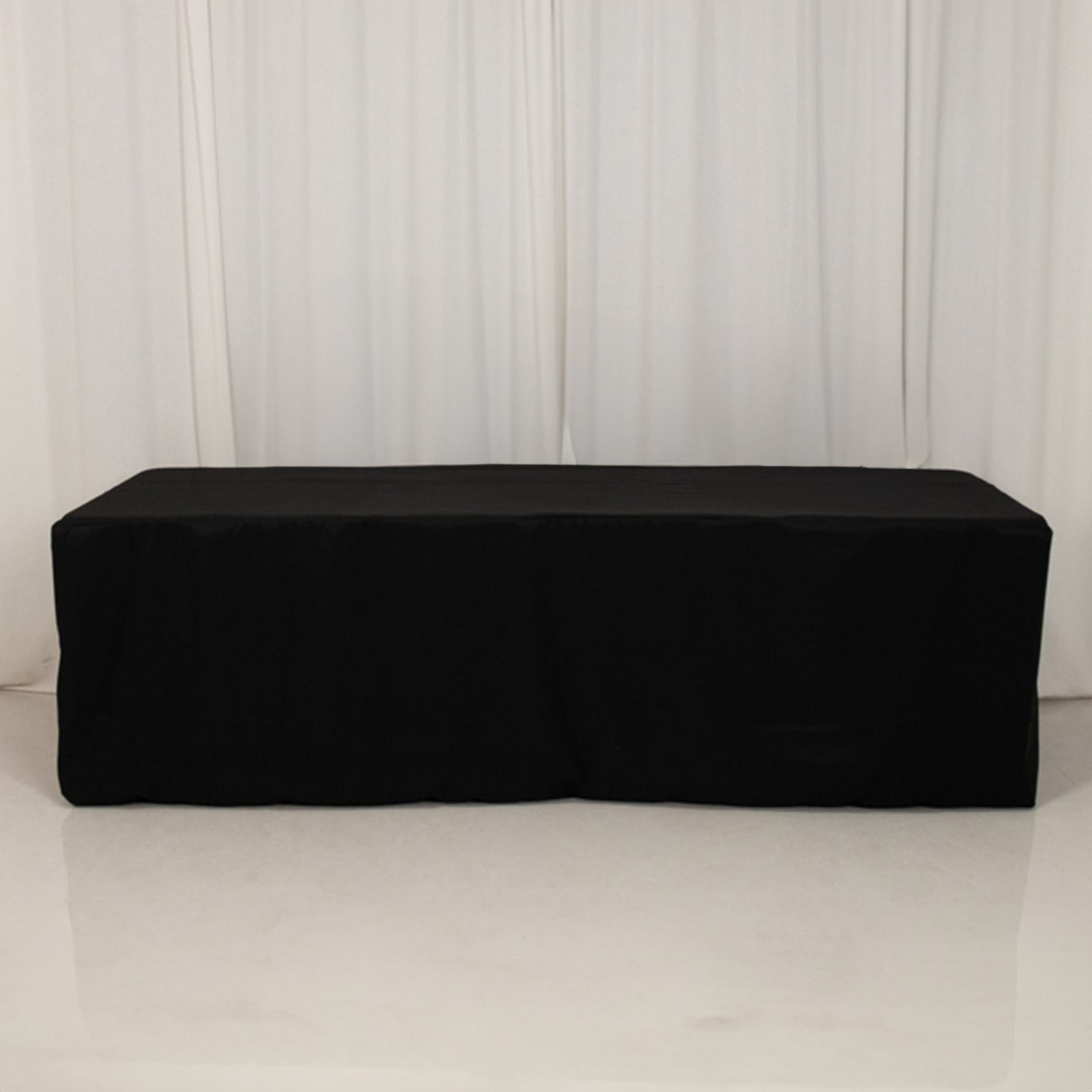 Fire Retardant Premium Polyester 8ft Rectangular Tablecloth Black Fitted High-Performance Table Cover