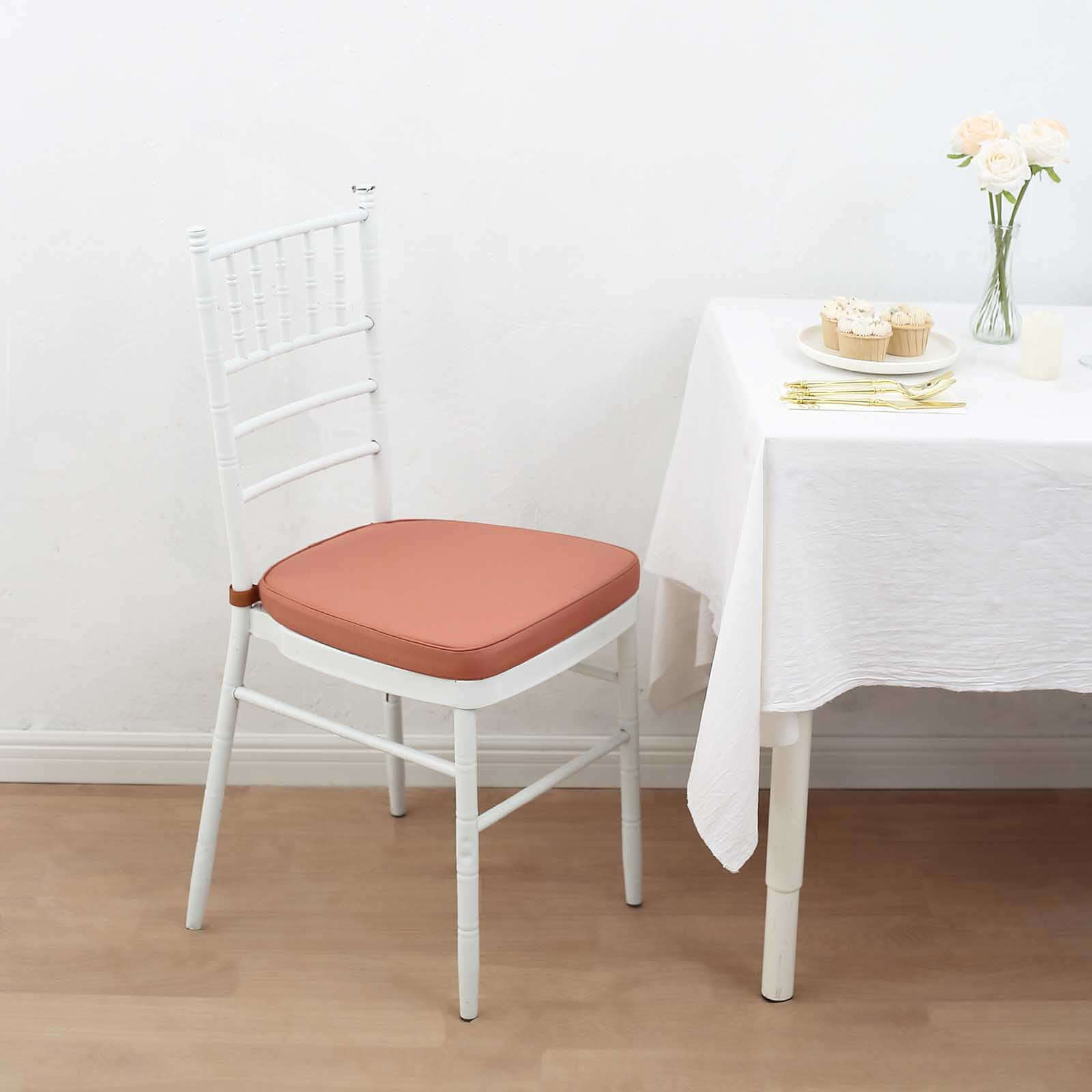 Chiavari Chair Cushion with 1.5 Thick Memory Foam and Ties Terracotta (Rust) - Stylish Removable Cover for Comfort