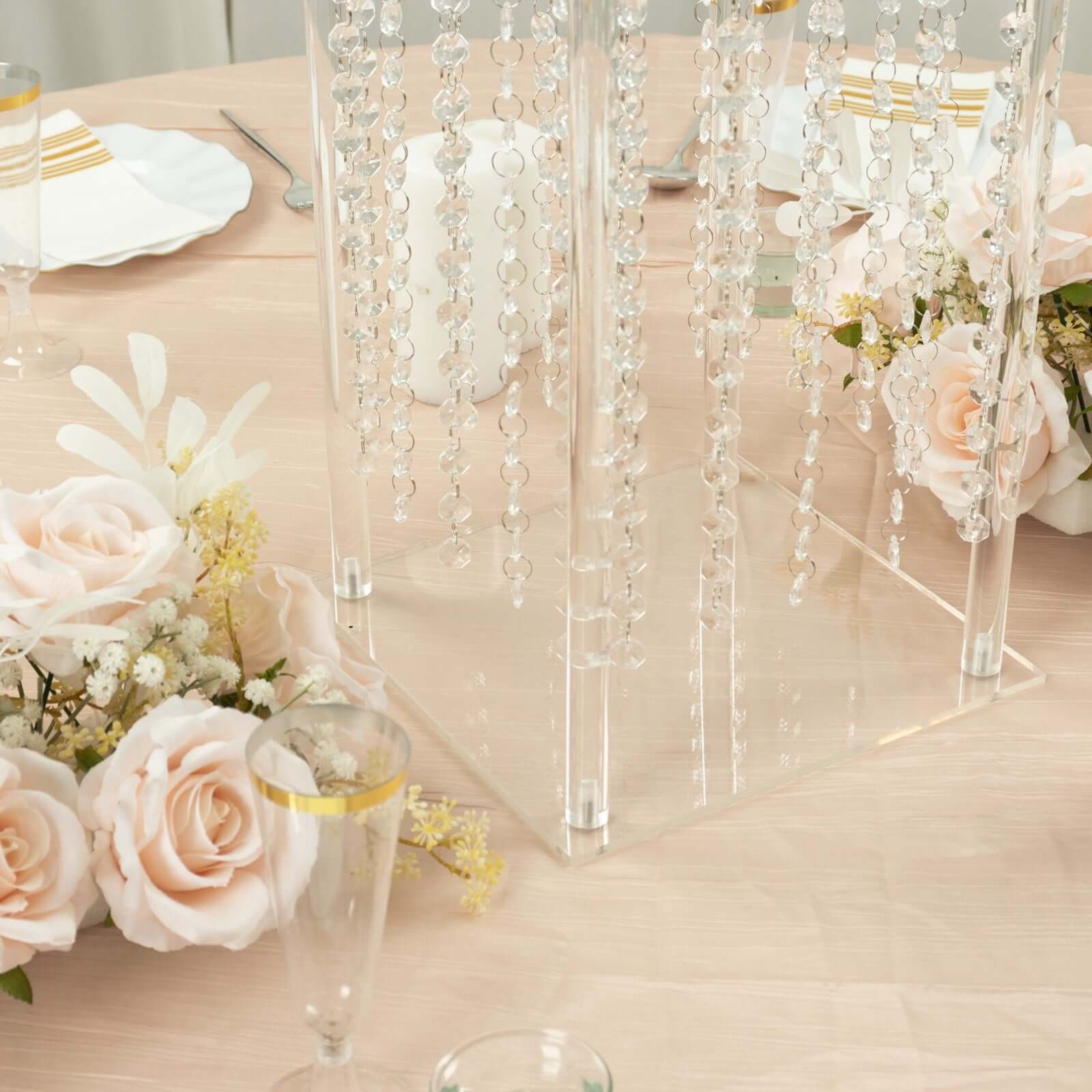 Acrylic Flower Pedestal Vase Pillar Stand with Crystal Beads Clear - Durable Wedding Table Centerpiece 24