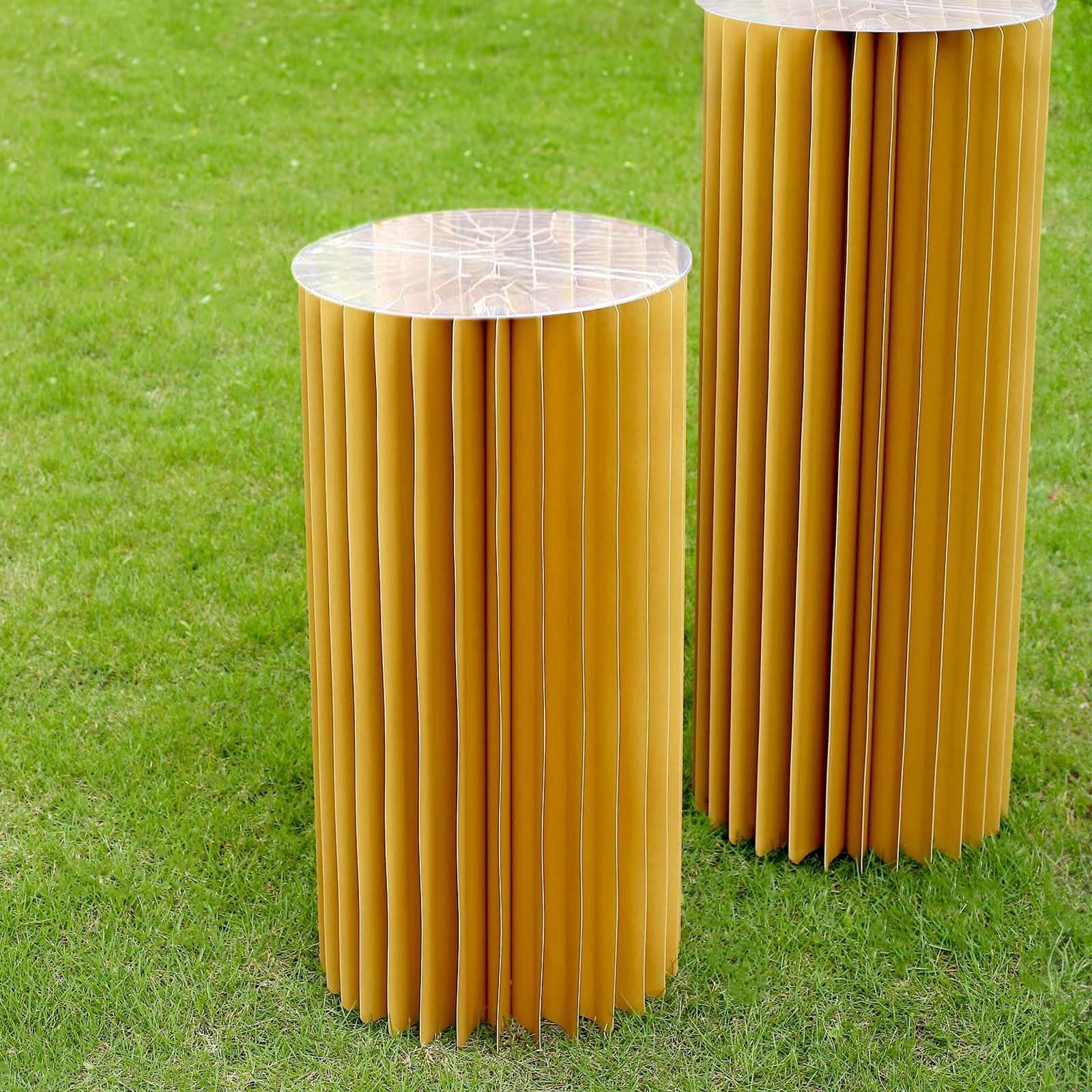 24 Gold Cylinder Display Column Stand, Pillar Pedestal Stand With Top Plate