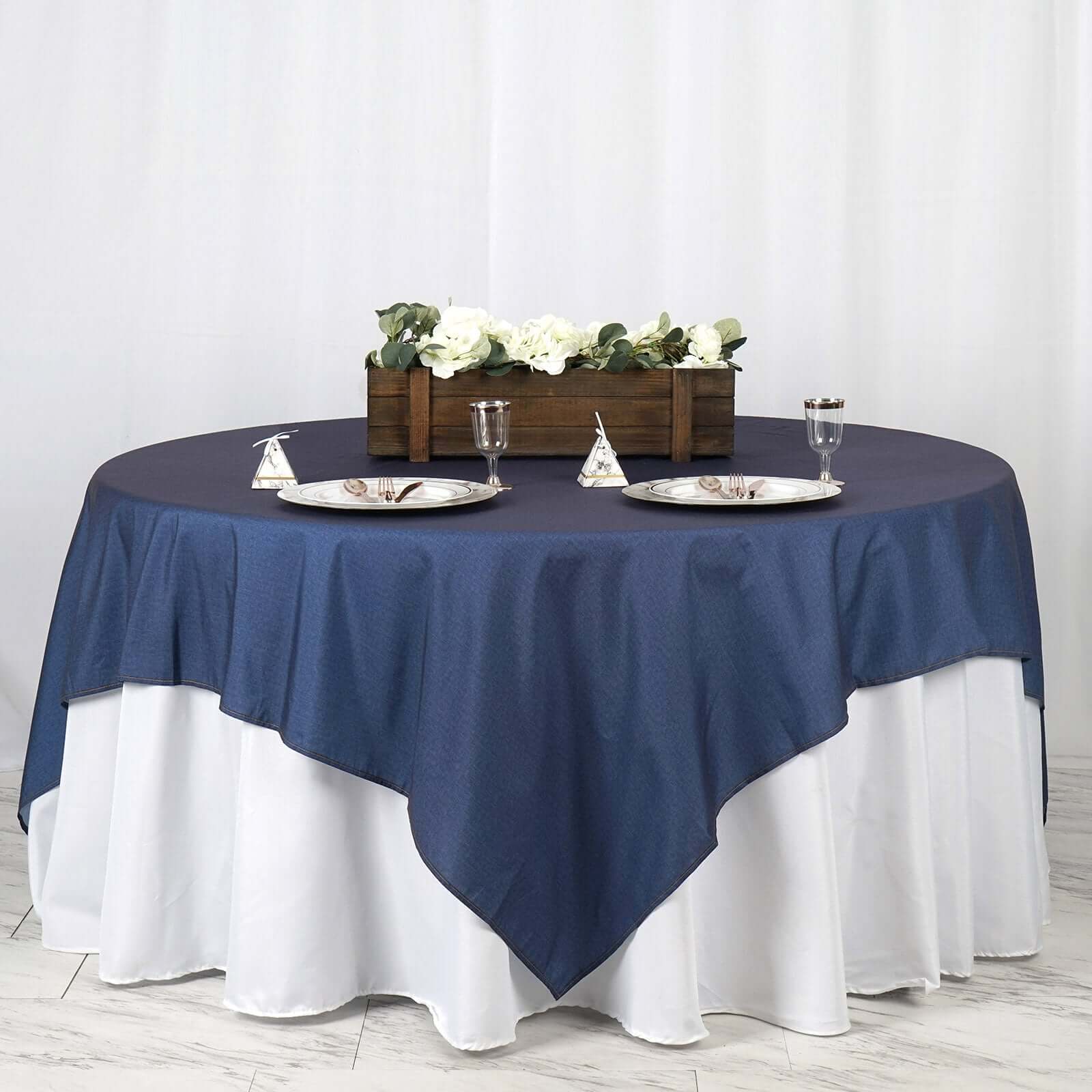 Polyester 85x85 Table Overlay Dark Blue - Faux Denim Table Topper