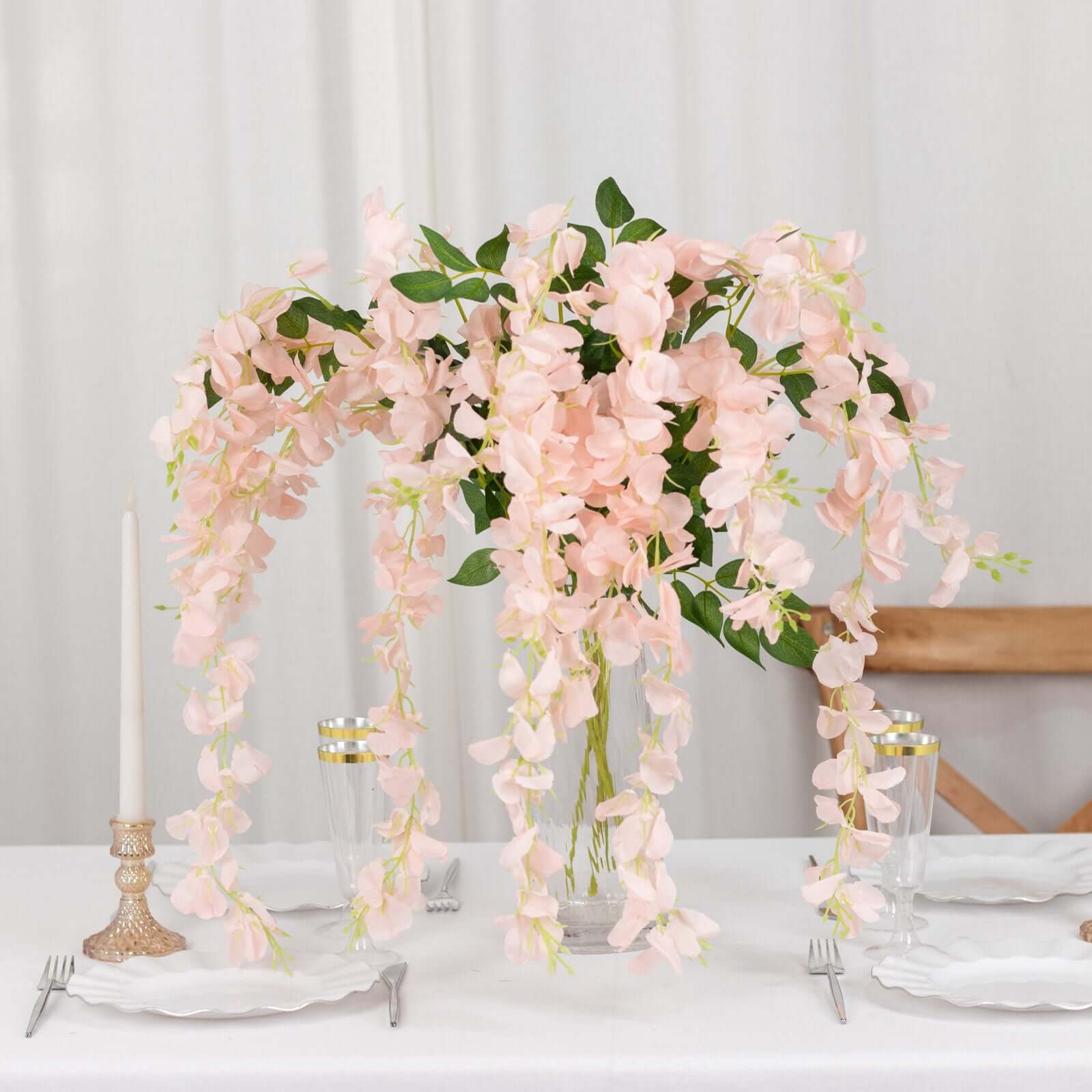 5 Pack 44 Silk Hanging Wisteria Flower Garland Vines in Blush, 3 Strands in 1 Bush