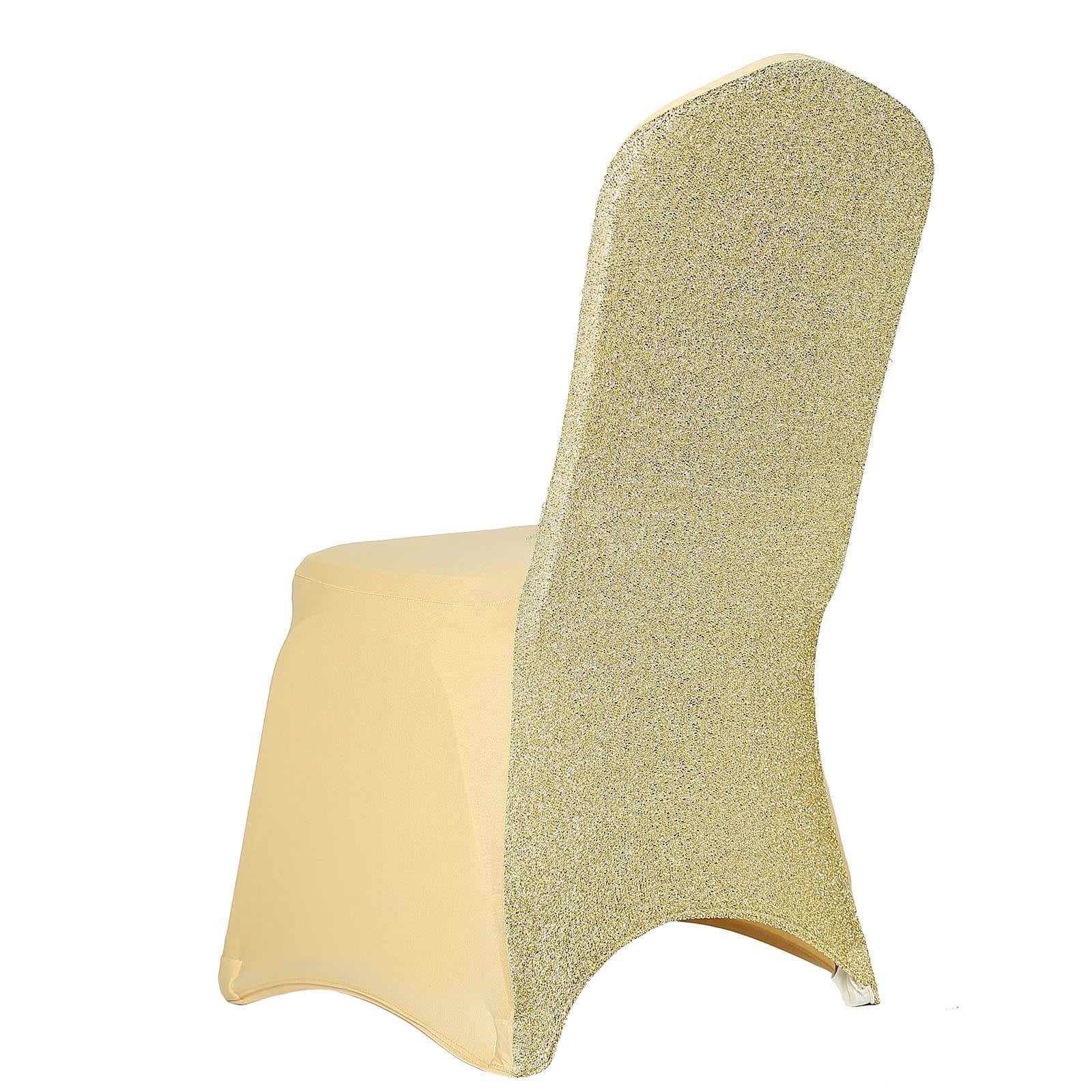 Spandex Chair Cover with Metallic Shimmer Tinsel Back for Banquet Chairs Champagne - Fitted Slipcover