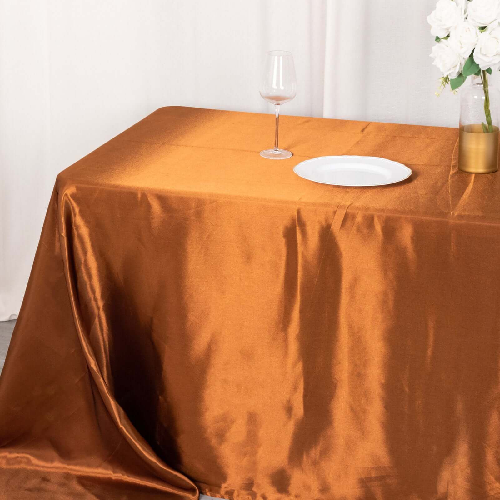 Satin Rectangular 90x132 Tablecloth Cinnamon Brown Satin - Seamless Table Cover