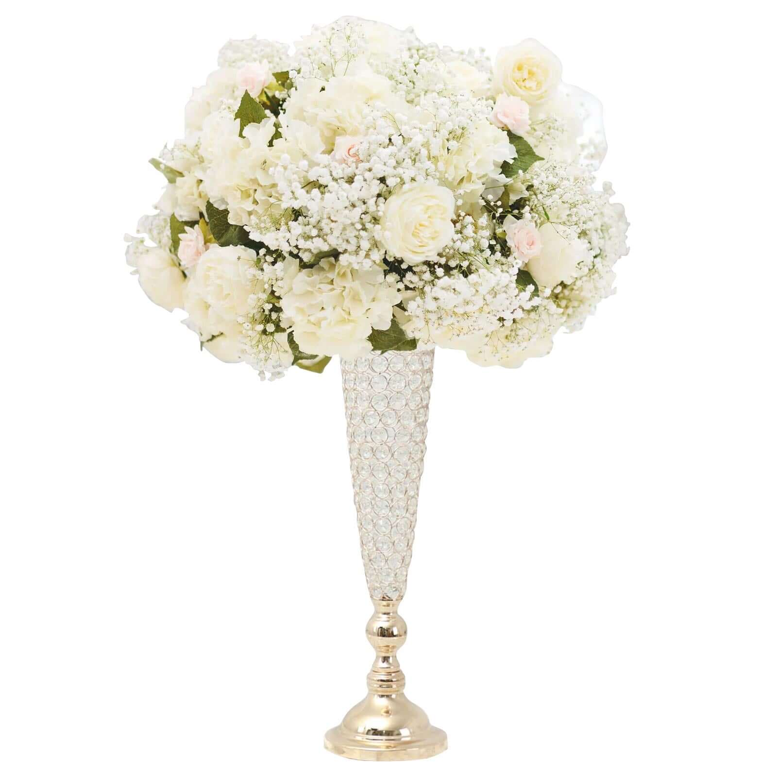 2-Pack Crystal Beaded Trumpet Vase Set Gold - Table Centerpiece for Weddings and Events 32