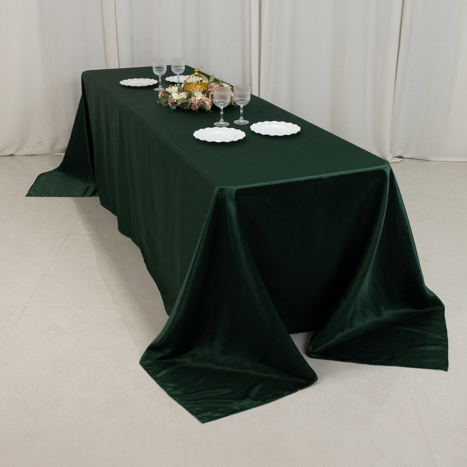 Lamour Satin 90x156 Rectangle Tablecloth Hunter Emerald - Luxurious, Soft Seamless Table Cover