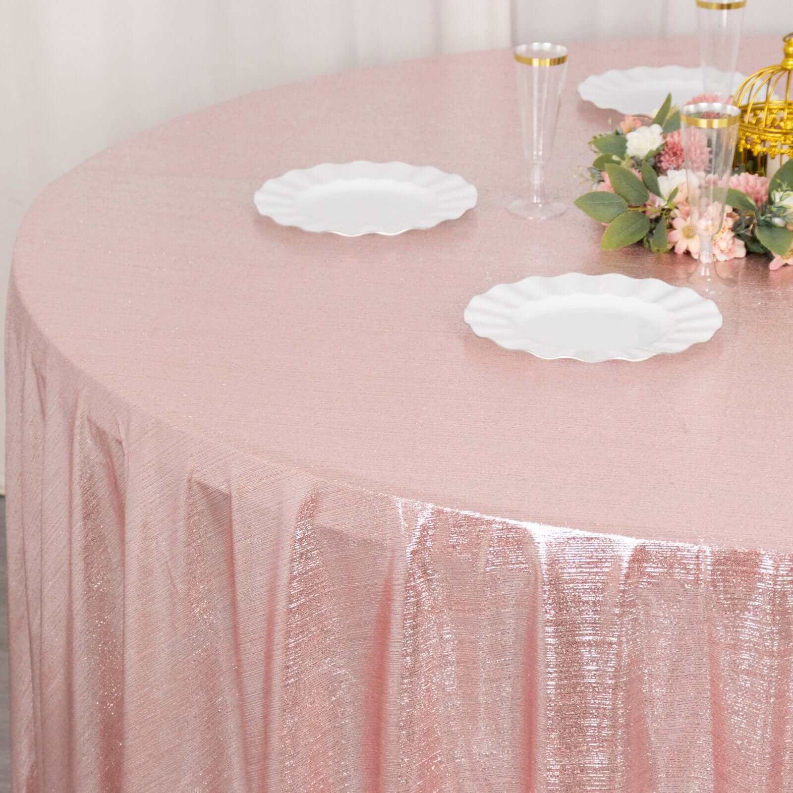 Sequin Dots Polyester Round 120 Tablecloth Rose Gold - Wrinkle Free & Sparkling Table Cover