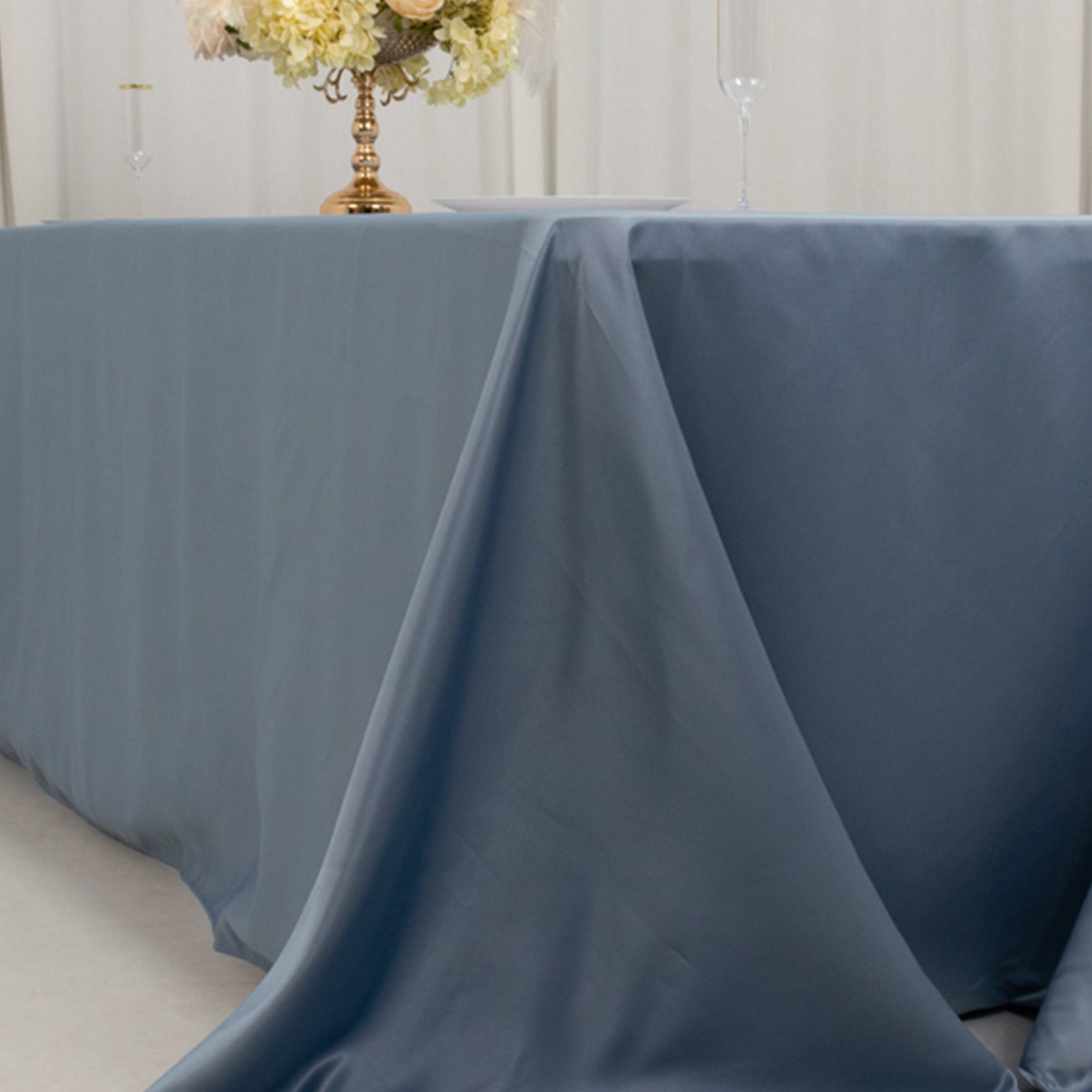 Lamour Satin 90x156 Rectangle Tablecloth Dusty Blue - Luxurious, Soft Seamless Table Cover