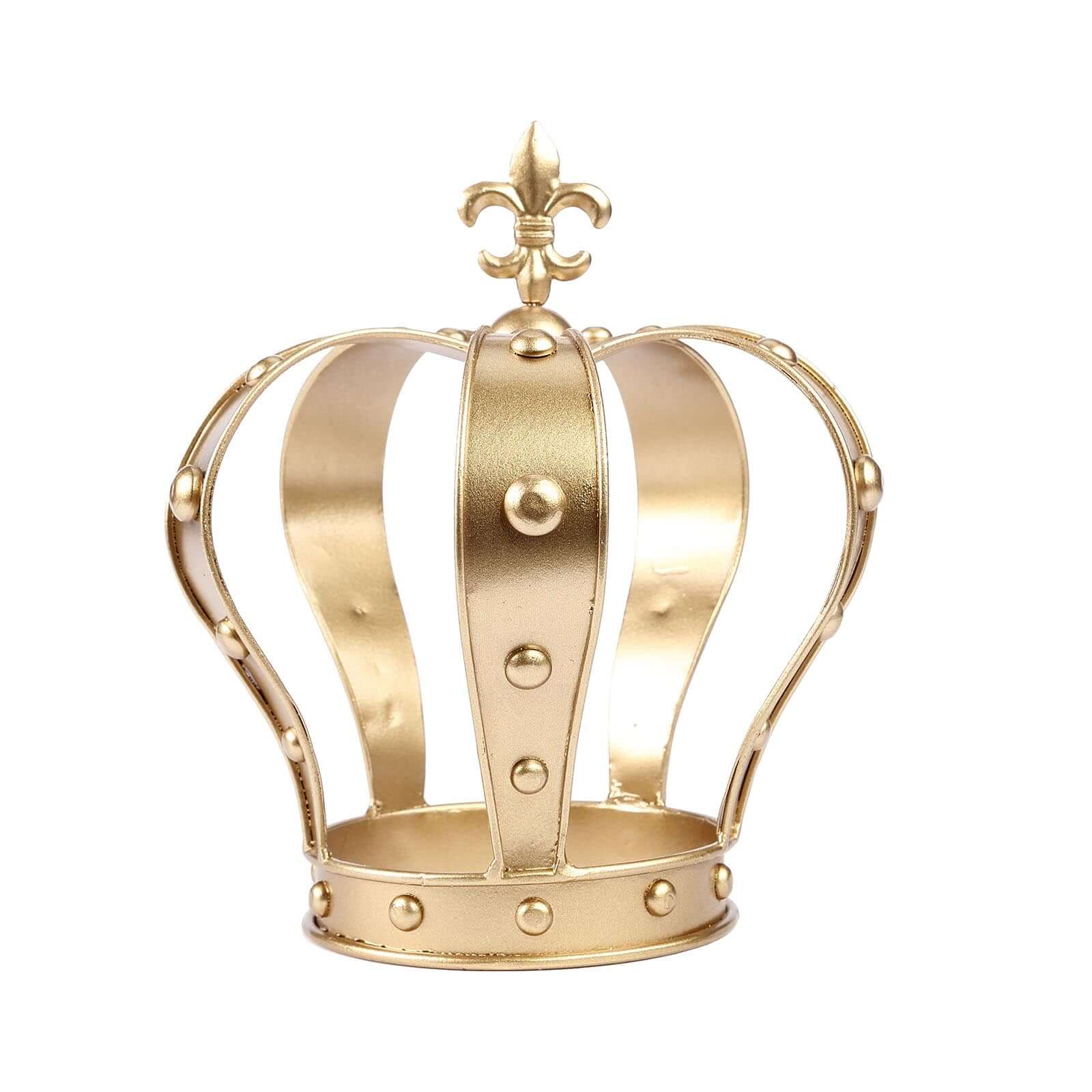 Metal Royal Crown Cake Topper 8 Gold Fleur-De-Lis Top - Refined Cake Centerpiece Decoration for Upscale & Royal-Themed Events