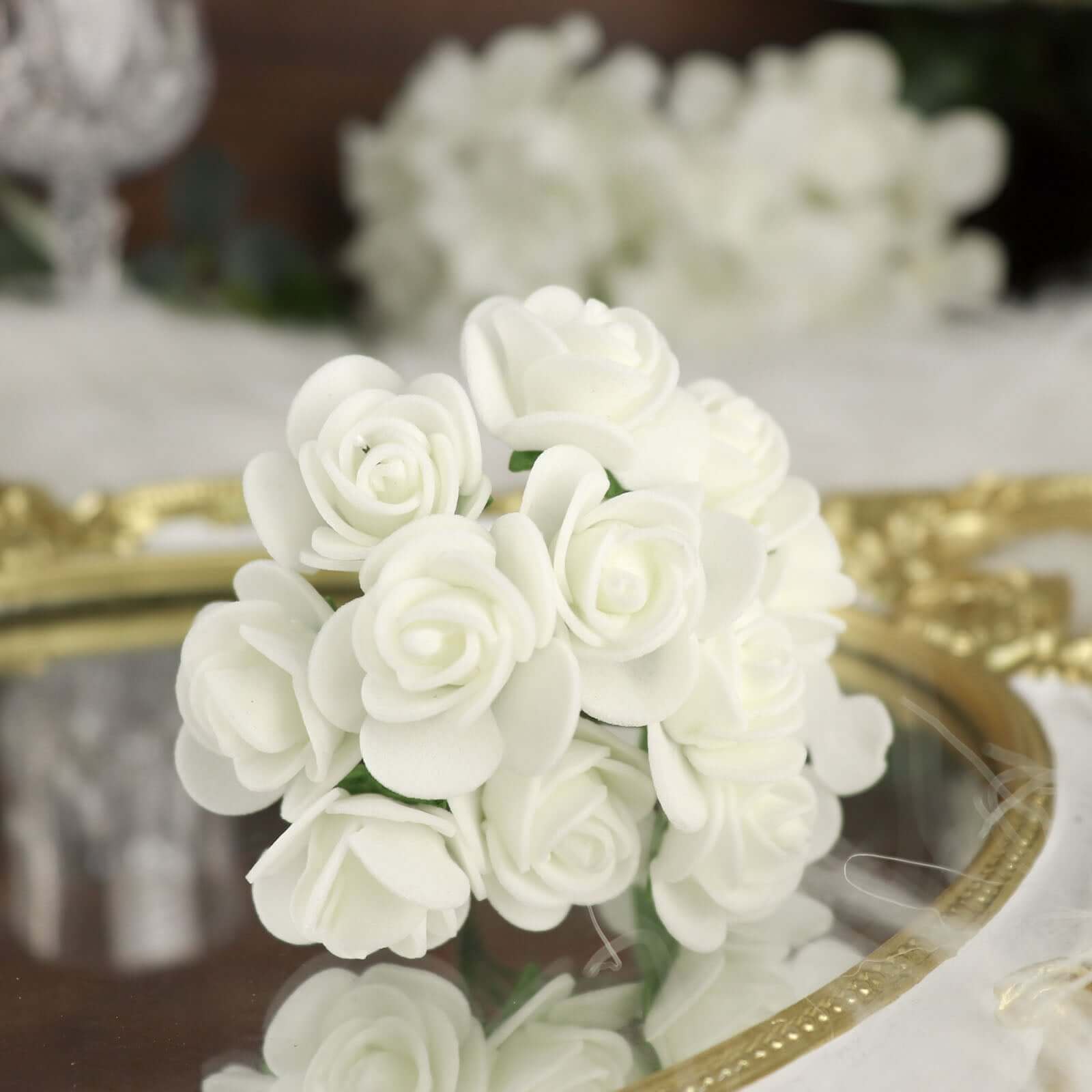 48 Roses 1 White Real Touch Artificial DIY Foam Rose Flowers With Stem, Craft Rose Buds