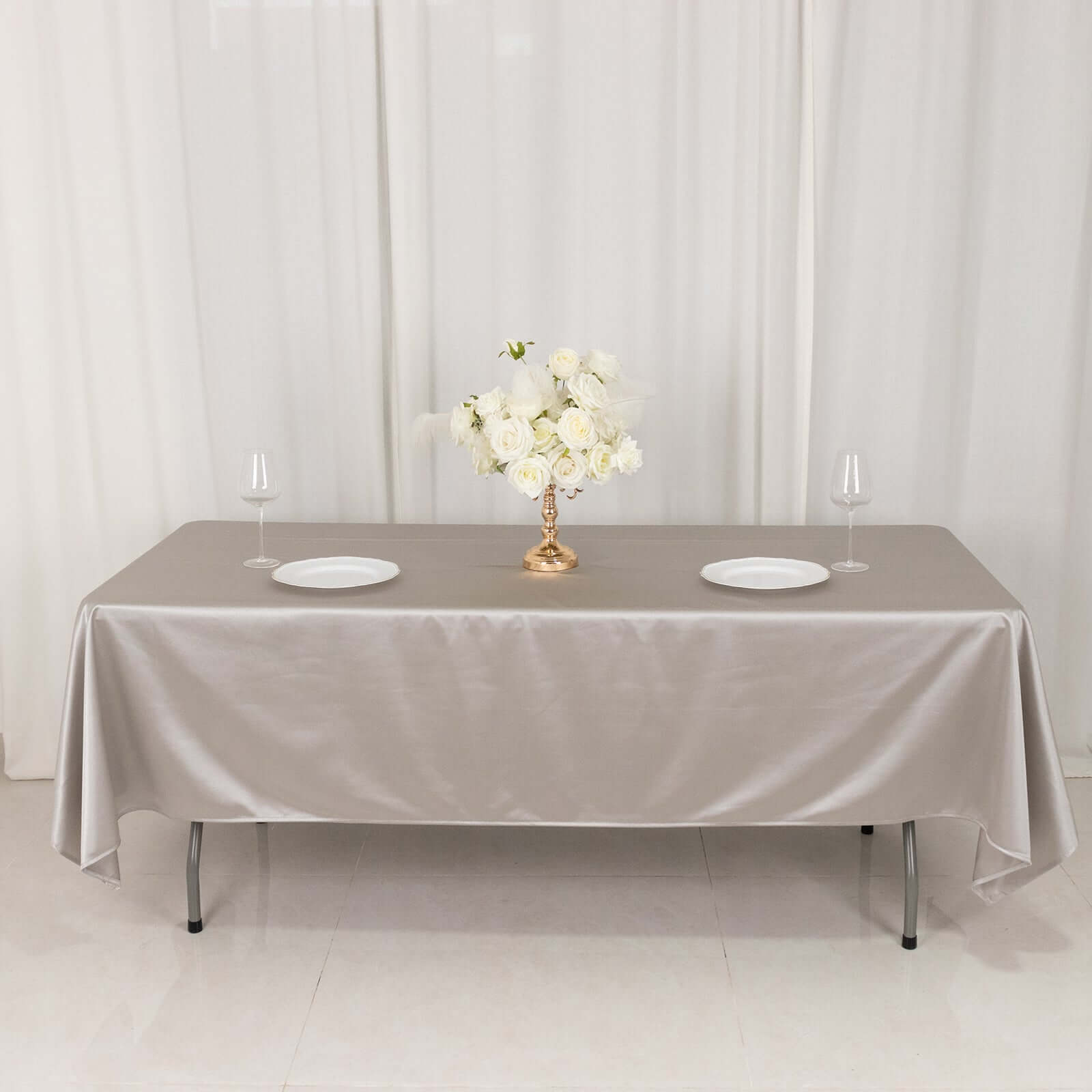 Premium Scuba Rectangular 60x102 Tablecloth Shimmering Silver - Wrinkle Free & Stain Resistant Table Cover