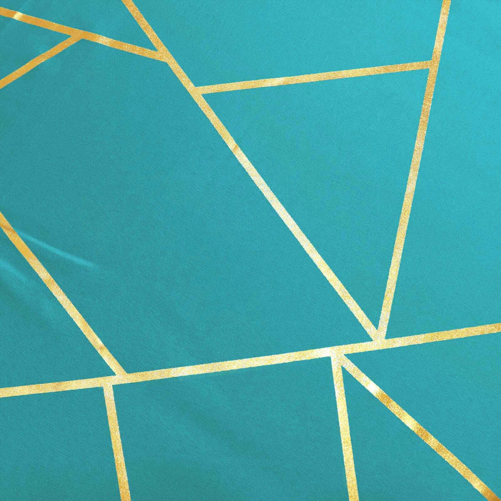 Polyester 60x102 Rectangle Tablecloth Teal with Gold Foil Geometric Pattern - Wrinkle-Resistant & Durable Table Cover