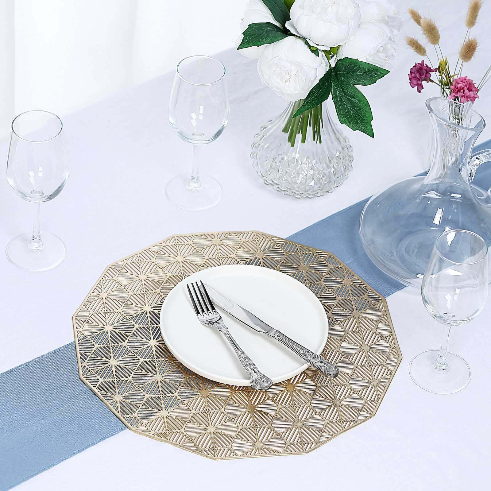 6-Pack Dining Table Mats Geometric Woven Design Gold - Vinyl Non-Slip Surface for Modern Table Settings 15