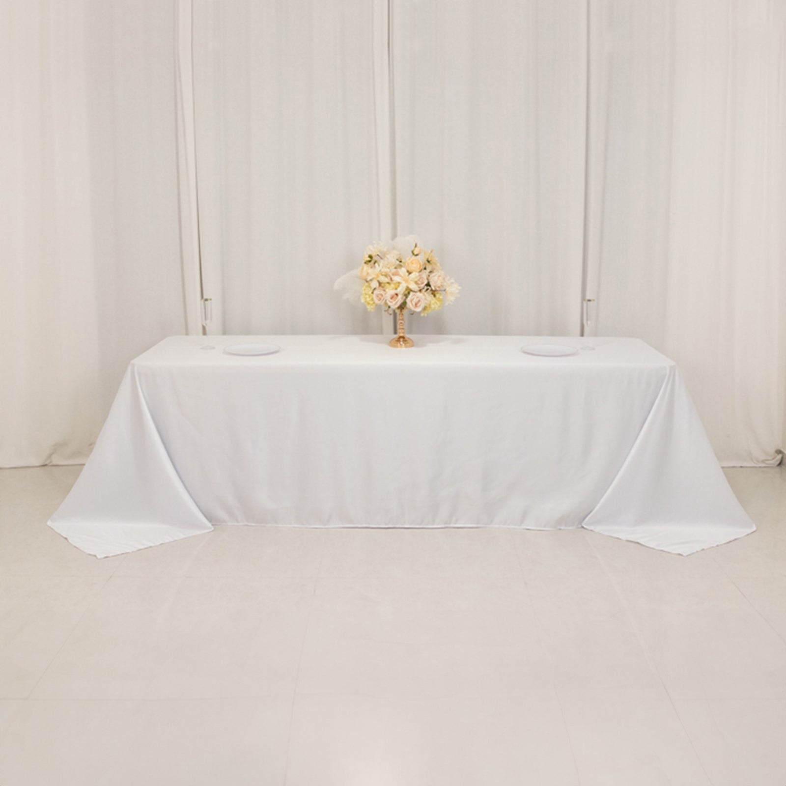 Lamour Satin 90x156 Rectangle Tablecloth White - Luxurious, Soft Seamless Table Cover for Stylish Settings