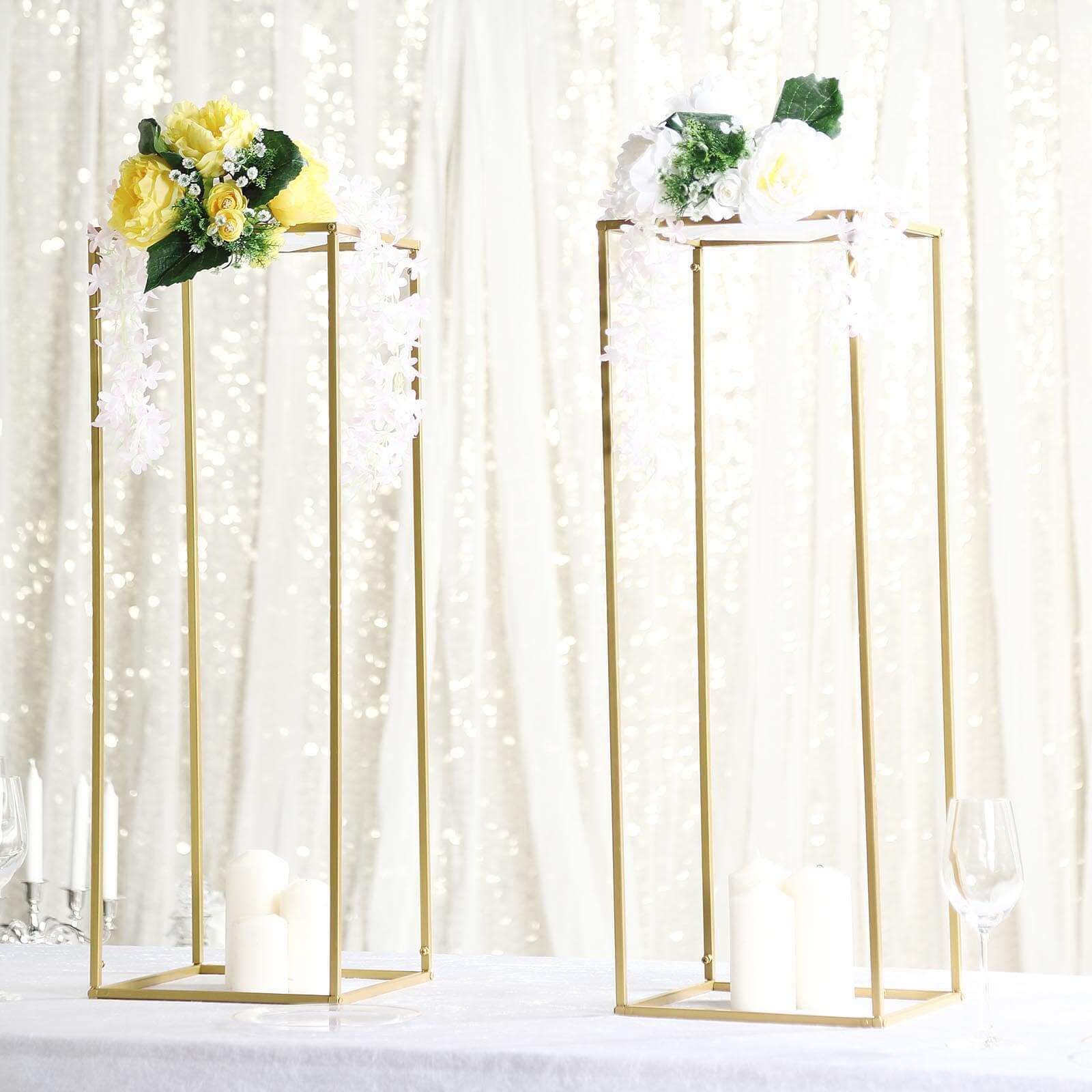 2-Pack Wedding Flower Stand Gold Metal Geometric Column Frame Rectangular - Versatile Floral Pedestal for Sophisticated Arrangements 32