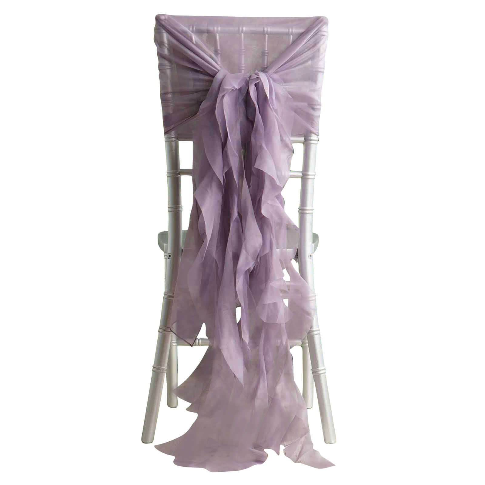 1 Set Chiffon Hoods Chair Sashes with Willow Ruffles Design Violet Amethyst - Stylish Chair Bow Decor