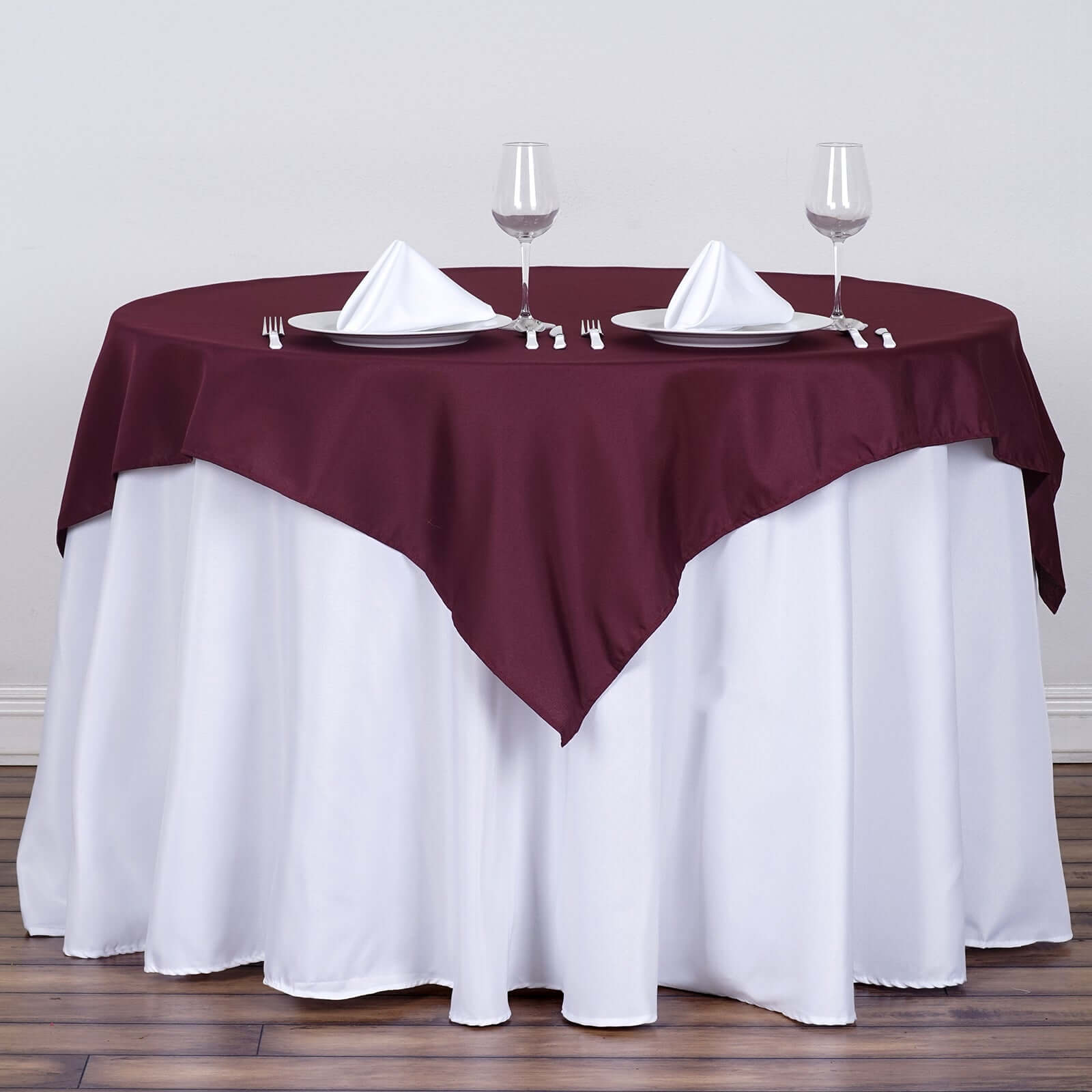 Polyester 54x54 Table Overlay Square Tablecloth Burgundy - Wrinkle-Resistant & Durable Table Cover