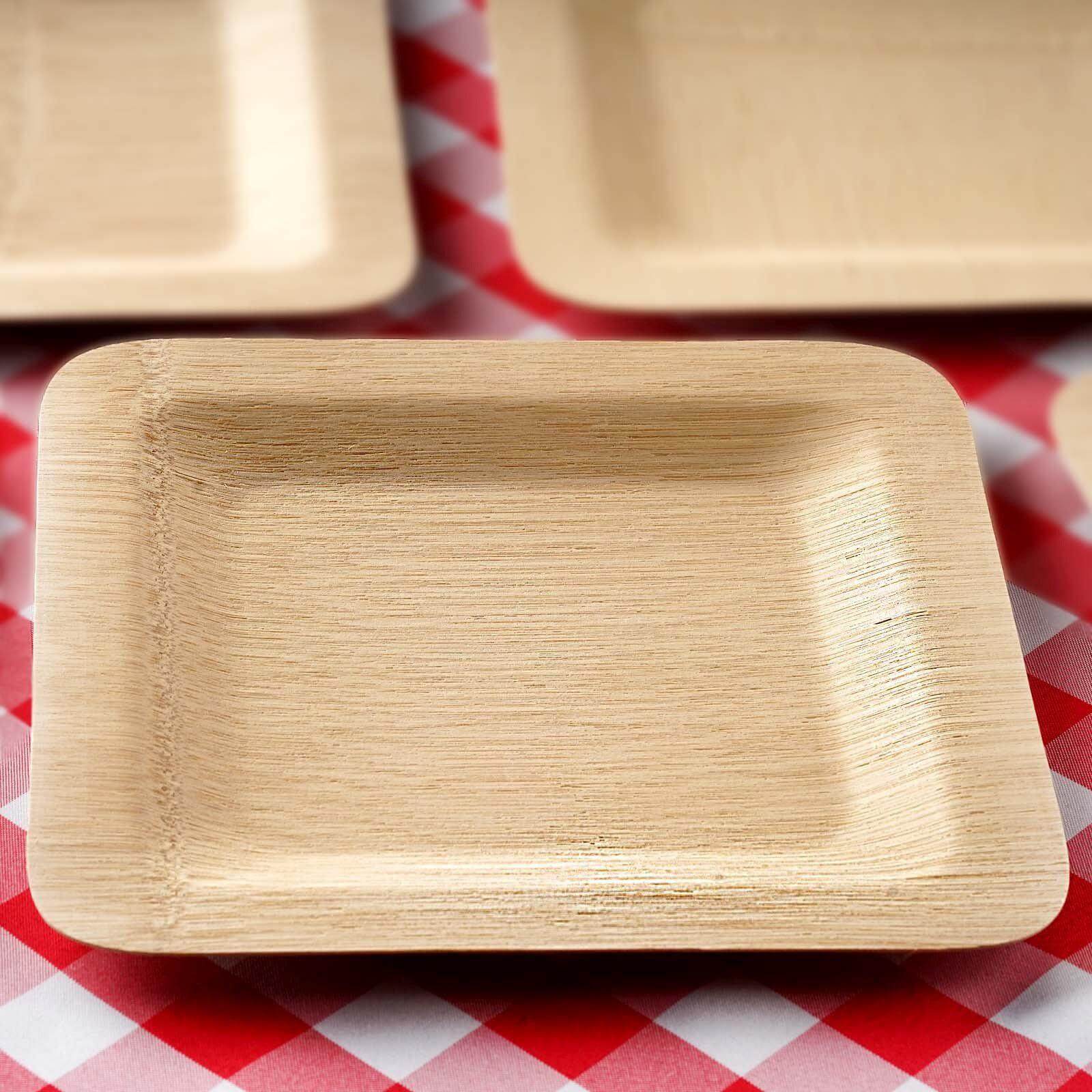 10-Pack Bamboo 9 Square Dinner Plates - Natural Eco Friendly Disposable Dinnerware for Farmhouse-Style Events, Parties & Gatherings