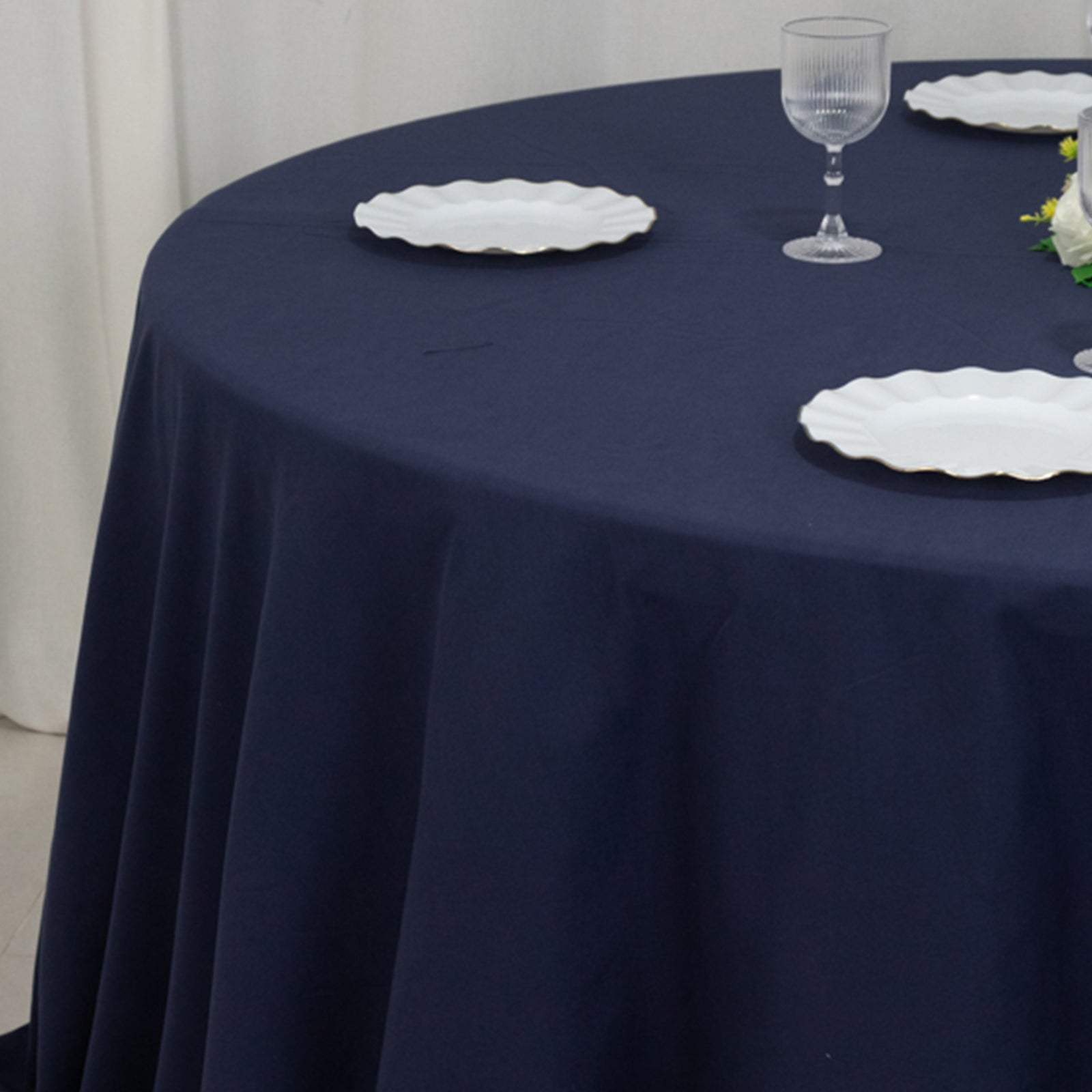 Cotton Blend 132 Round Tablecloth Navy Blue - Seamless Wrinkle-Resistant Table Cover