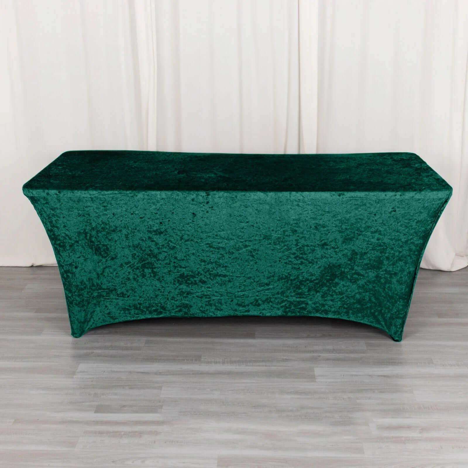 Crushed Velvet Fitted Rectangular 6ft Table Cover Hunter Emerald Green - Wrinkle-Free Stretchy Tablecloth