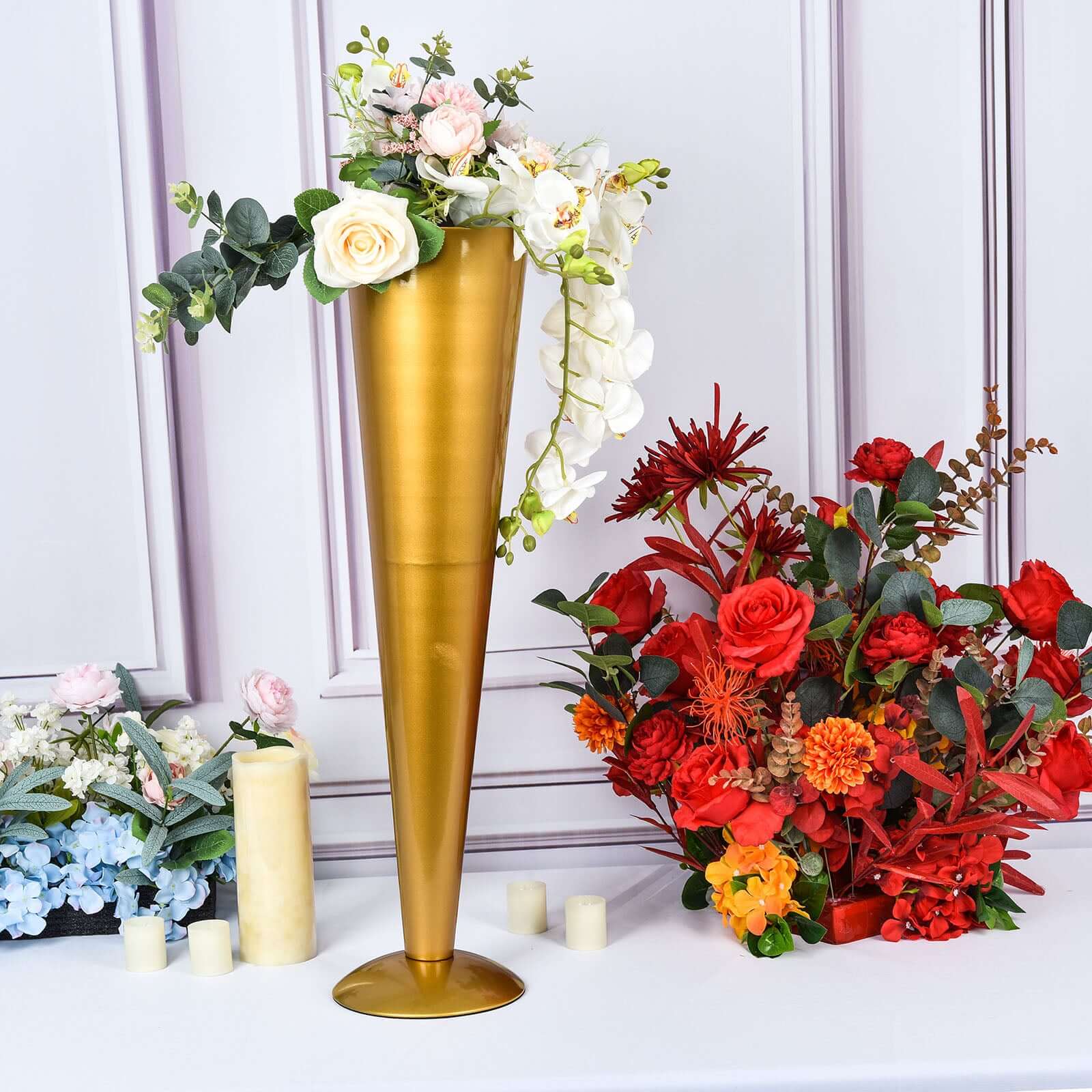 Metal Trumpet Vase Brushed Gold - Durable Design for Stylish Wedding Decor 28