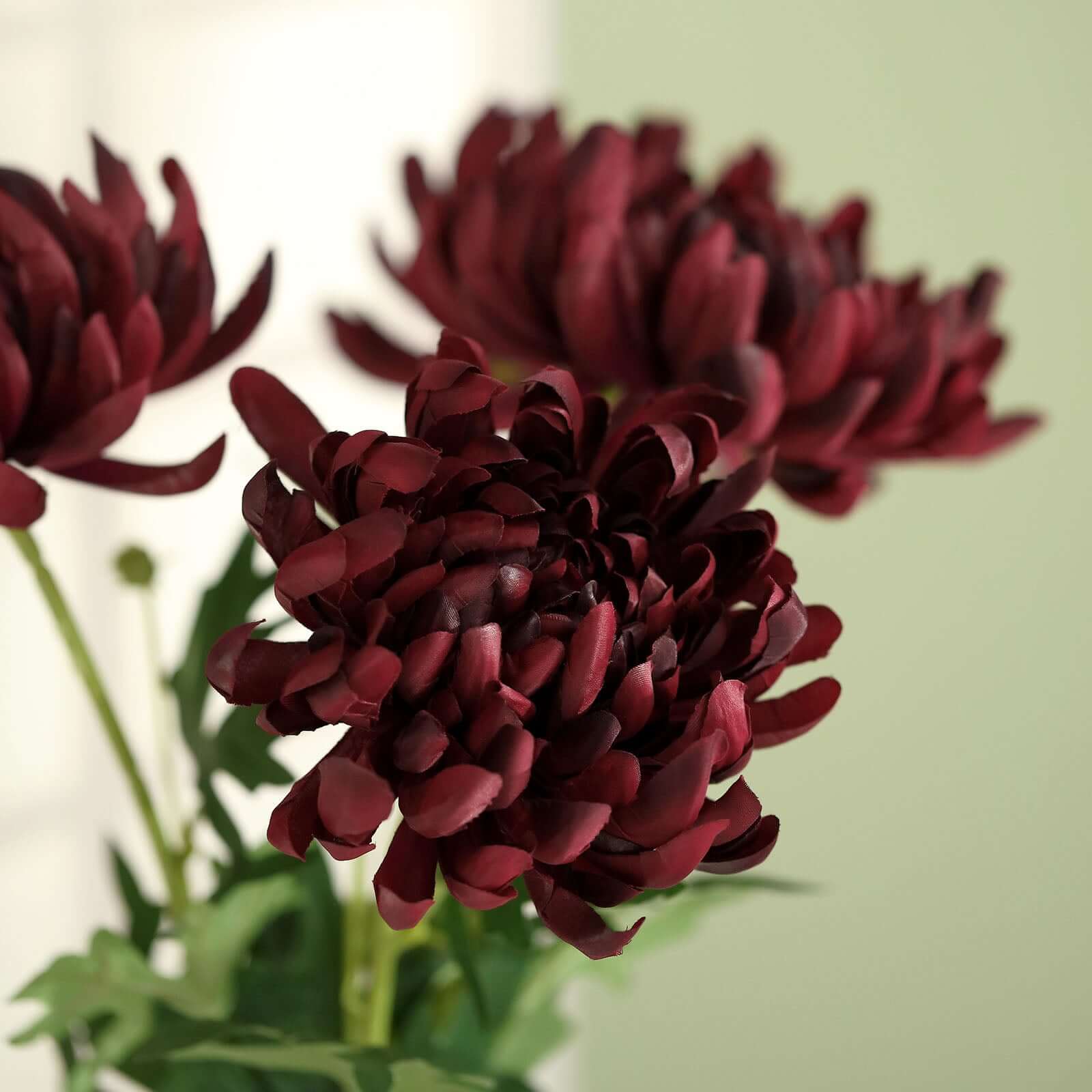 3 Stems Burgundy 27 Artificial Silk Chrysanthemum Bouquet Flowers, Large Faux Mum Branches