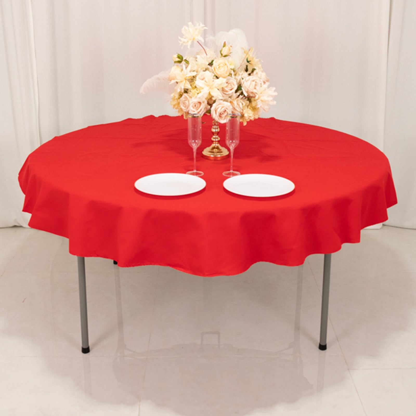 Cotton Blend 70 Round Tablecloth Red - Wrinkle-Resistant Table Cover